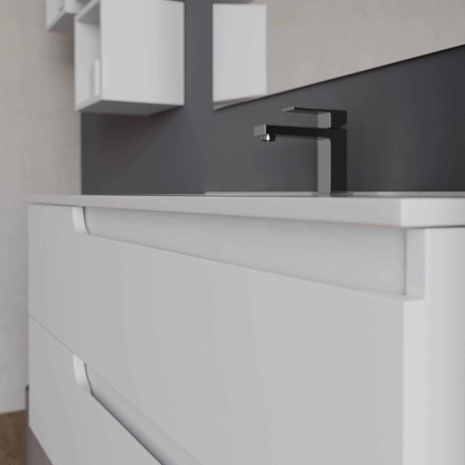 Mobile bagno sospeso 120 cm bianco opaco con lavabo e specchio - Agave Plus