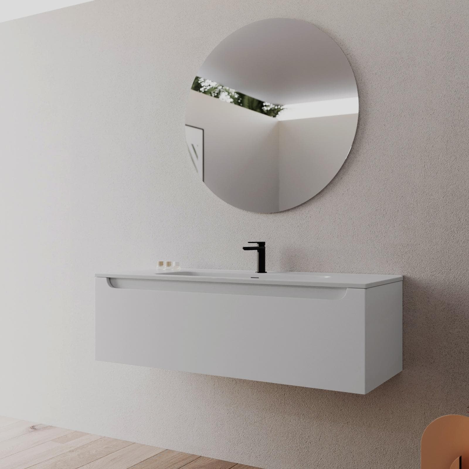 Mobile bagno sospeso 120 cm bianco opaco con lavabo integrato e specchio - Sleek