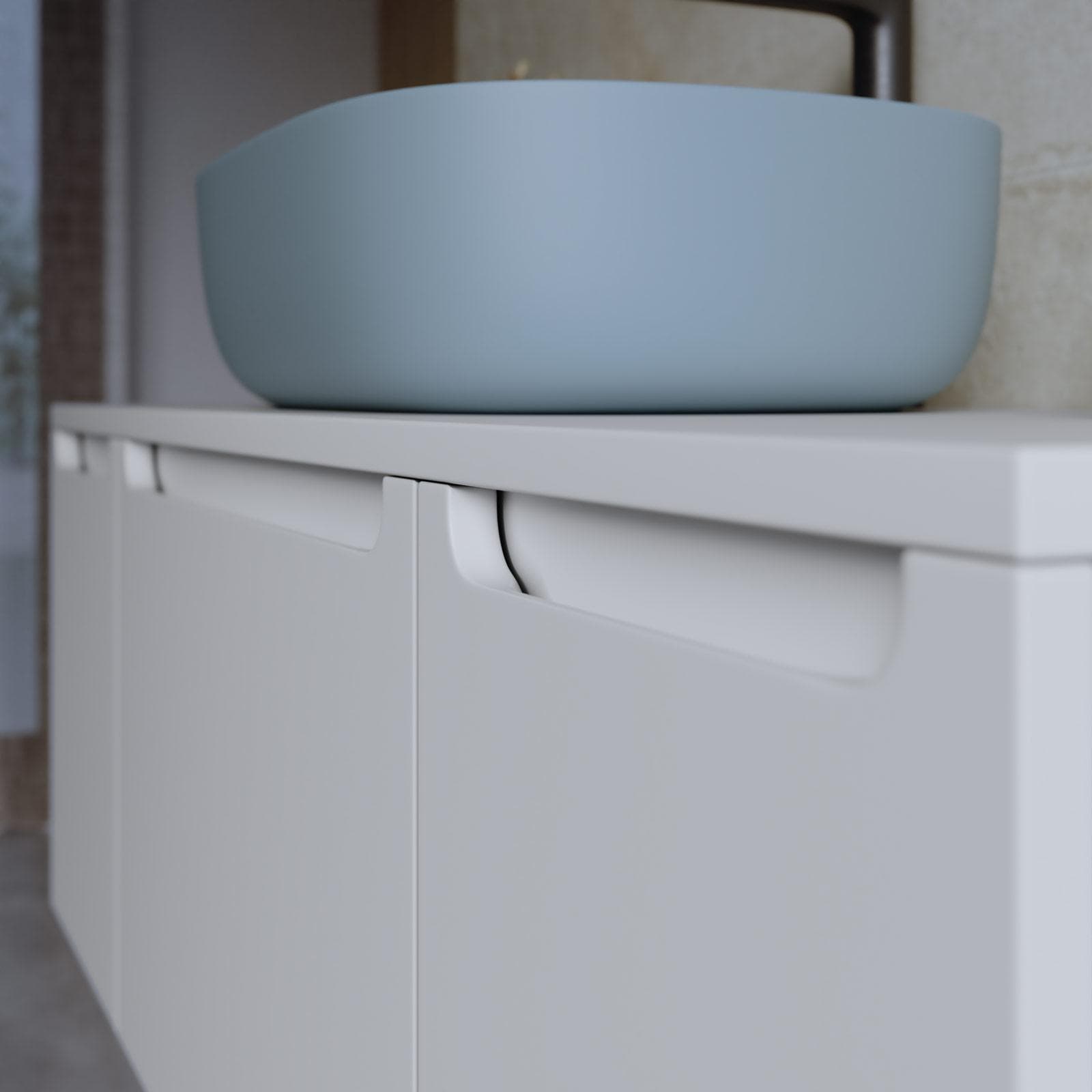 Mobile bagno sospeso 120 cm bianco opaco con top e specchio - Koda