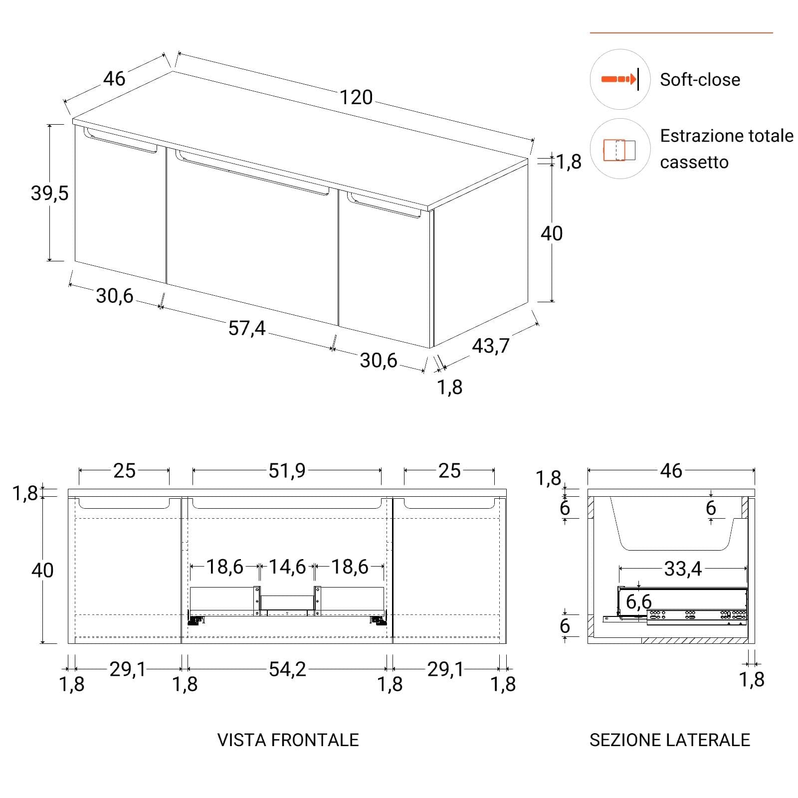 Mobile bagno sospeso 120 cm bianco opaco con top e specchio - Koda