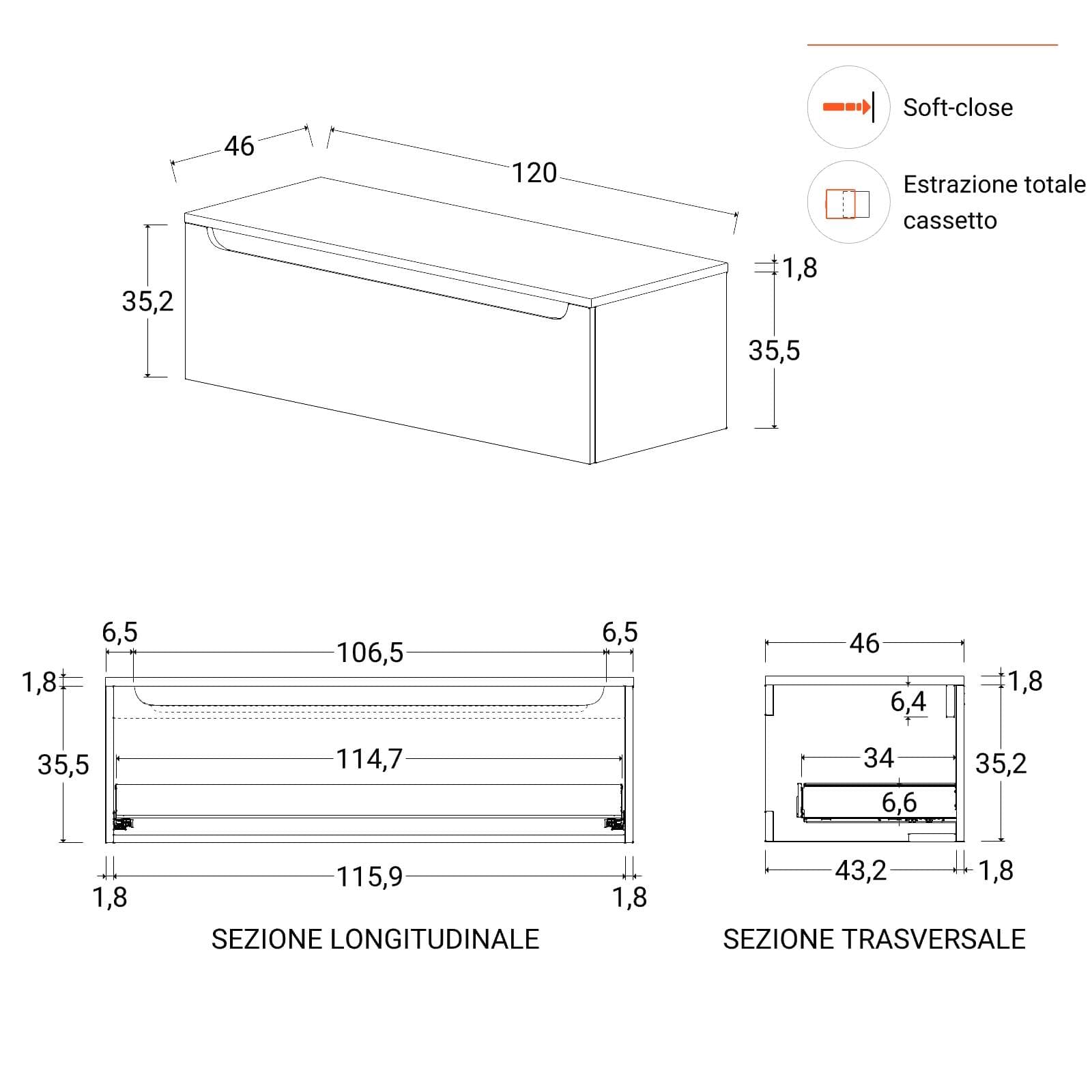 Mobile bagno sospeso 120 cm bianco opaco con top e specchio - Sleek
