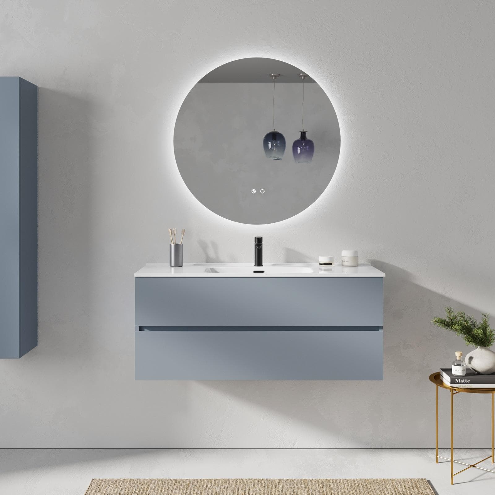 Mobile bagno sospeso 120 cm carta da zucchero con 2 cassetti e lavabo con specchio - Cuki
