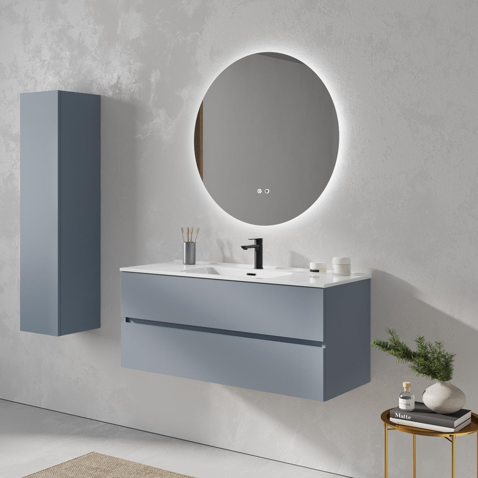Mobile bagno sospeso 120 cm carta da zucchero con 2 cassetti e lavabo con specchio - Cuki