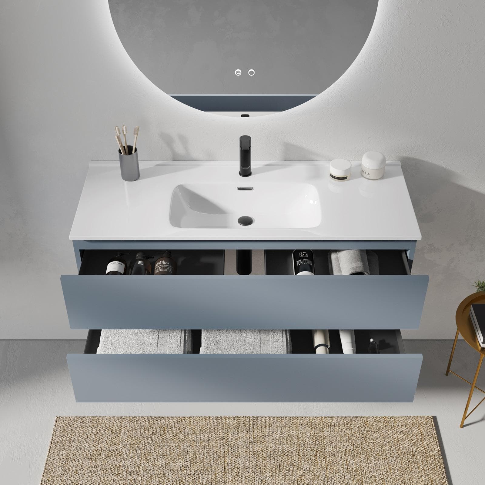 Mobile bagno sospeso 120 cm carta da zucchero con 2 cassetti e lavabo con specchio - Cuki