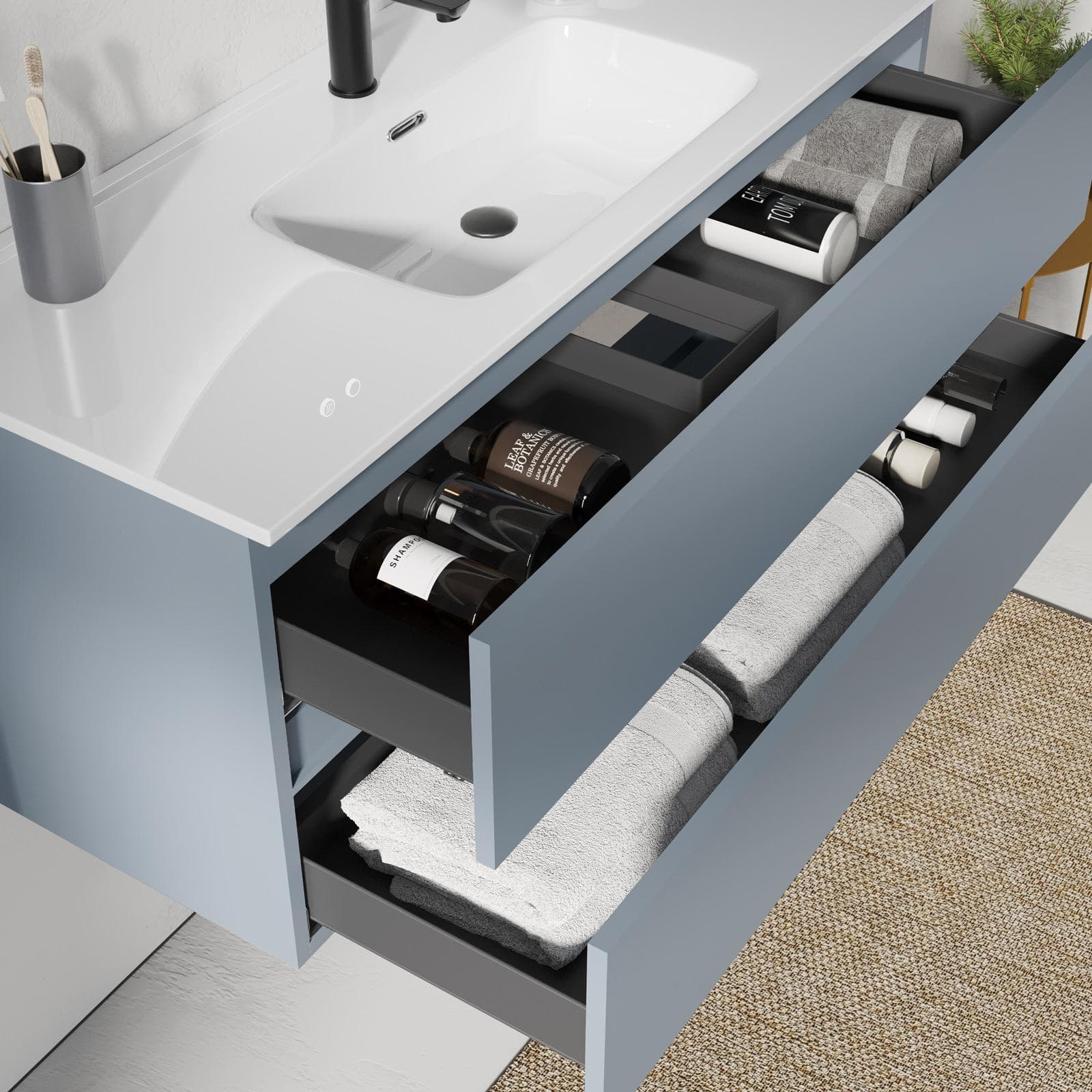 Mobile bagno sospeso 120 cm carta da zucchero con 2 cassetti e lavabo con specchio - Cuki
