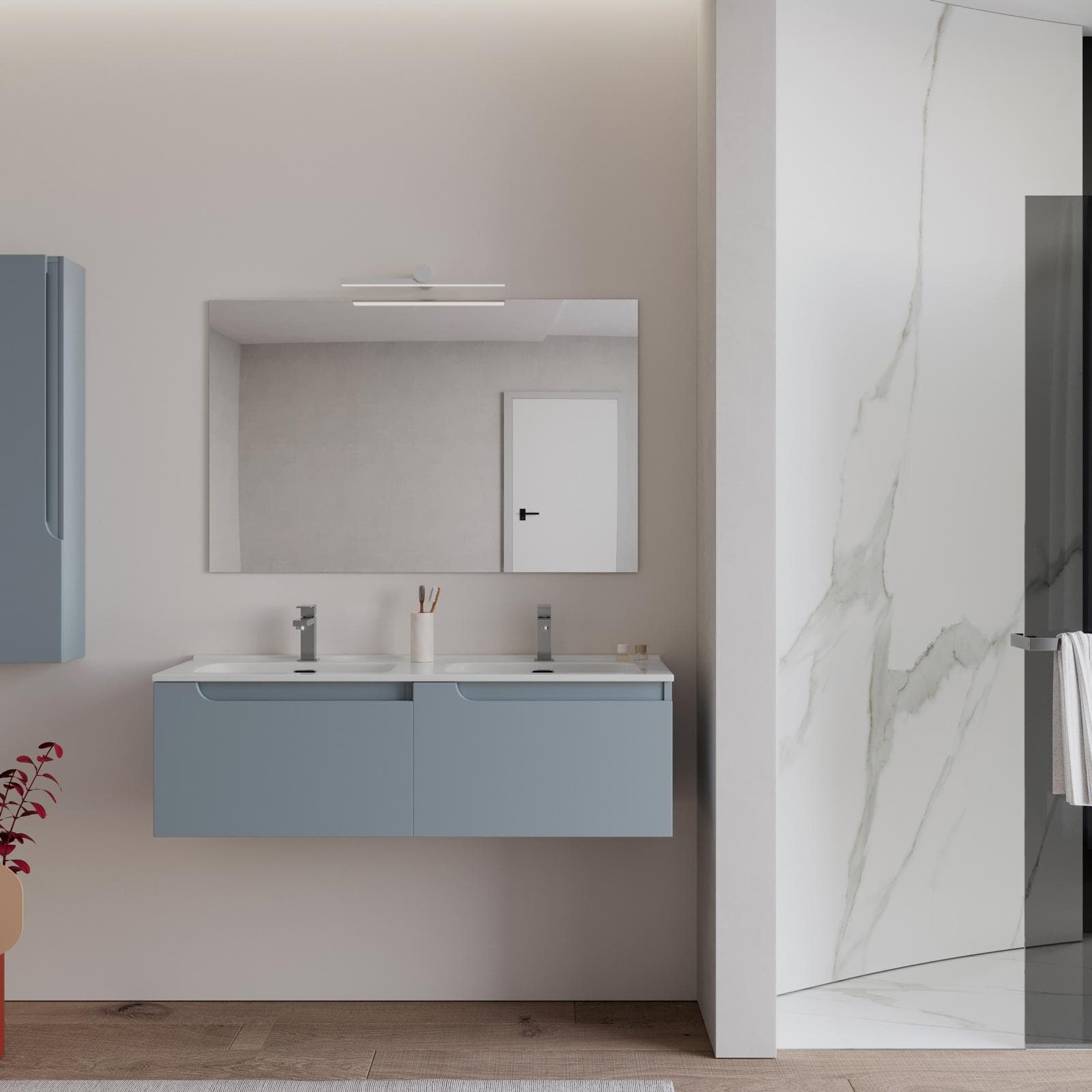 Mobile bagno sospeso 120 cm carta da zucchero con lavabo doppia vasca e specchio - Agave
