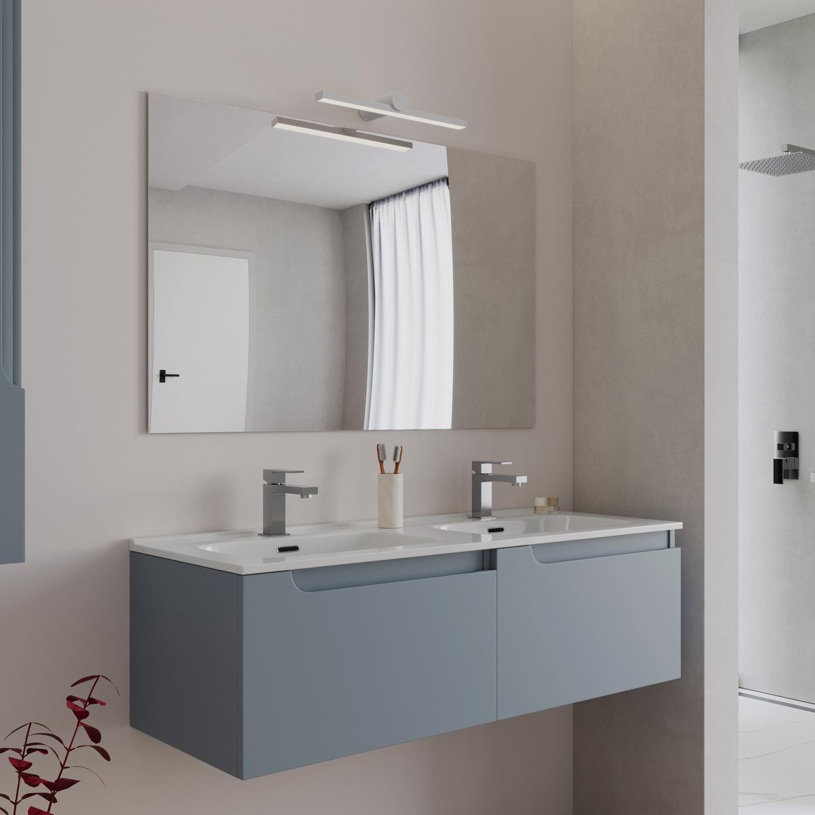 Mobile bagno sospeso 120 cm carta da zucchero con lavabo doppia vasca e specchio - Agave