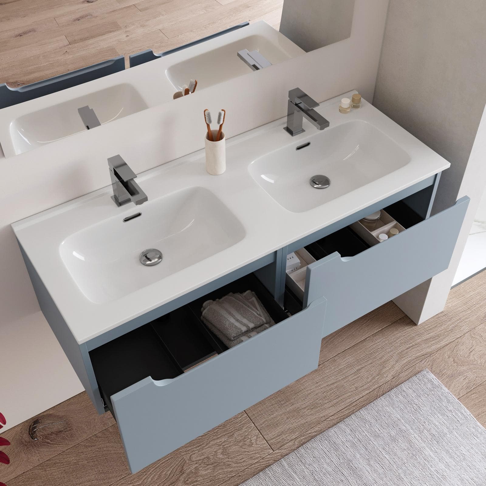 Mobile bagno sospeso 120 cm carta da zucchero con lavabo doppia vasca e specchio - Agave