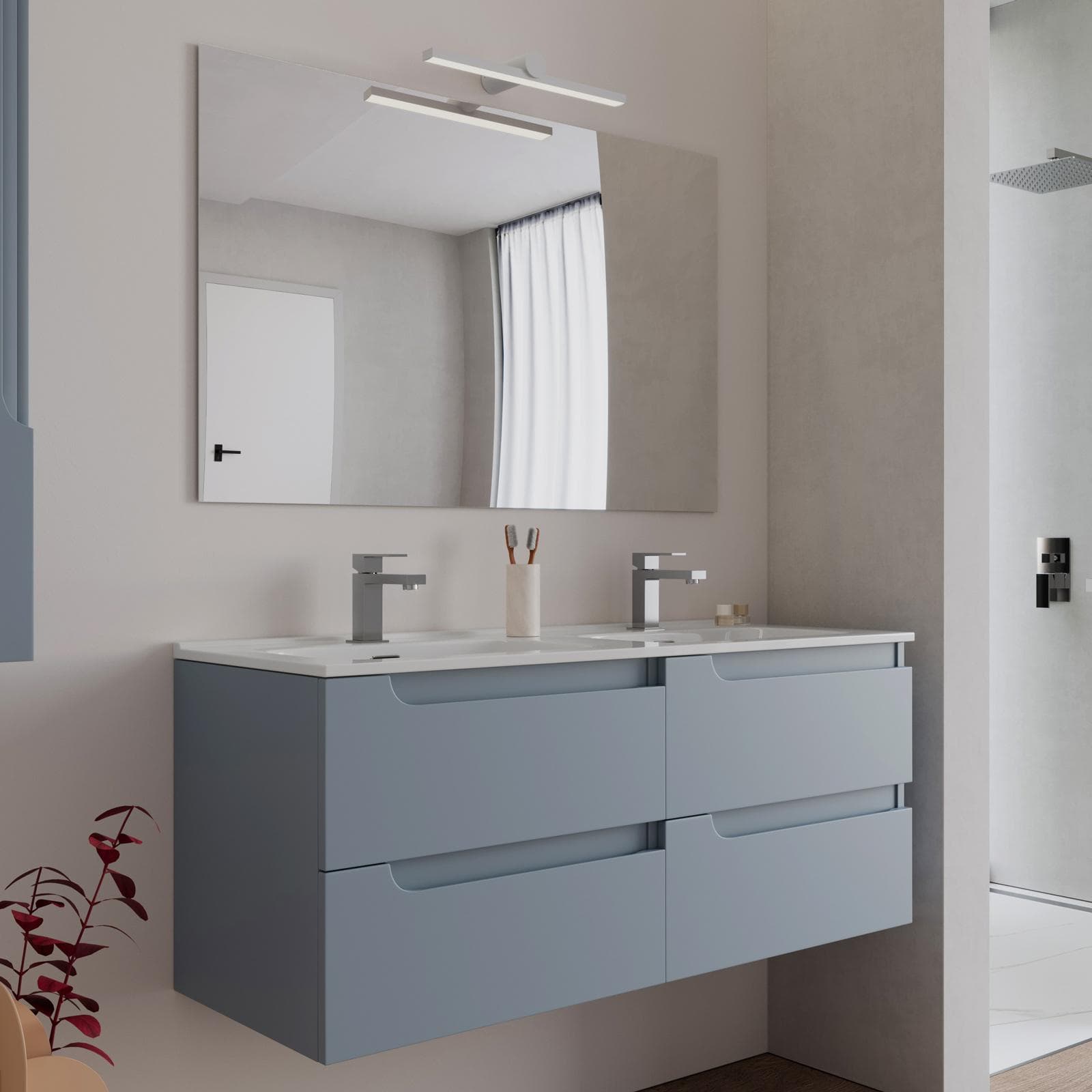 Mobile bagno sospeso 120 cm carta da zucchero con lavabo doppia vasca e specchio - Agave Plus
