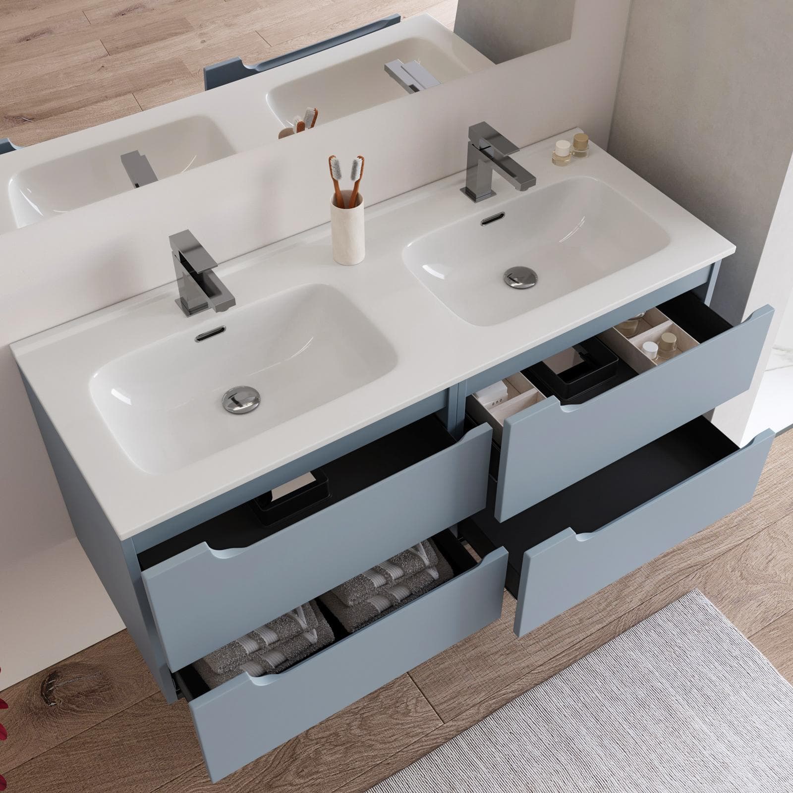 Mobile bagno sospeso 120 cm carta da zucchero con lavabo doppia vasca e specchio - Agave Plus