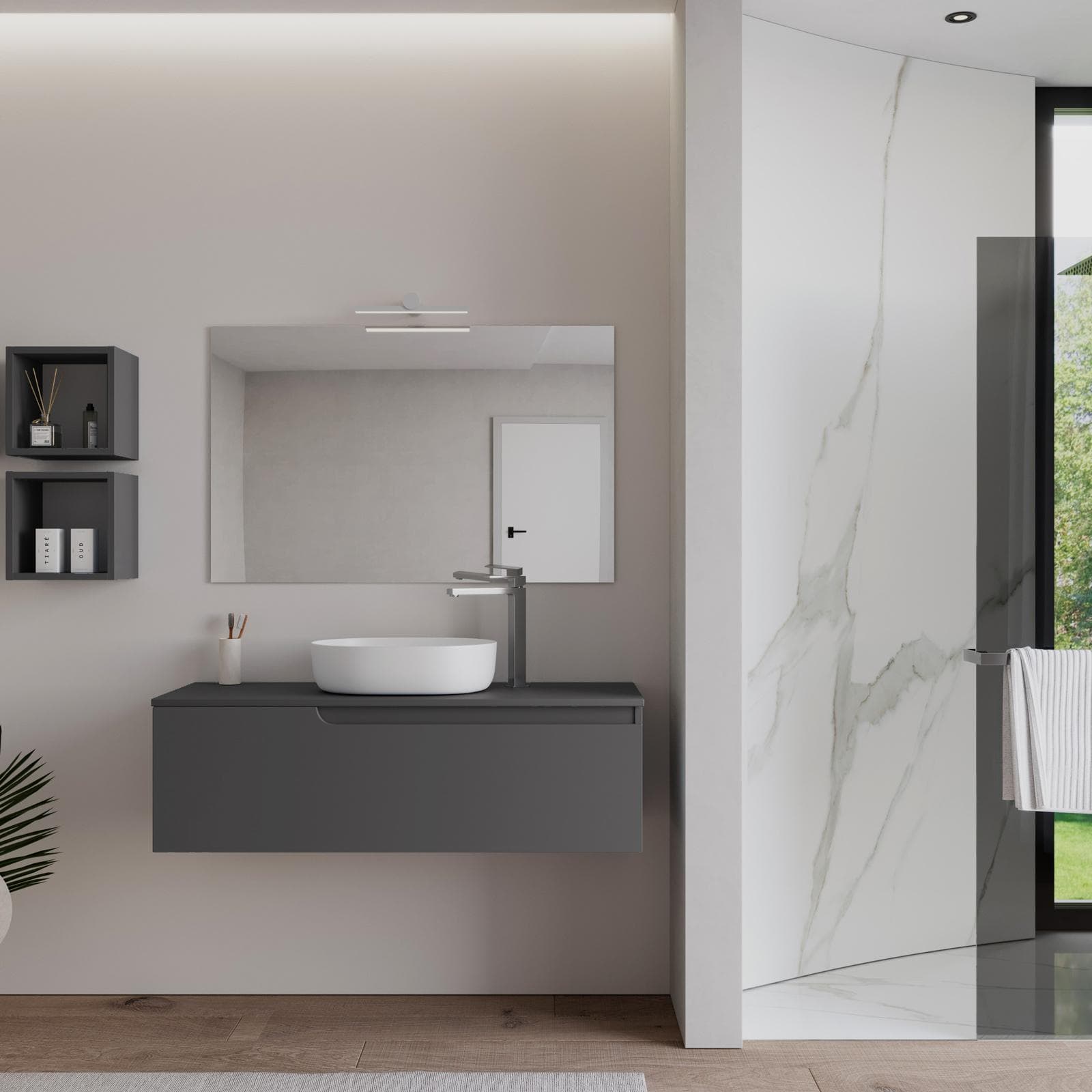 Mobile bagno sospeso 120 cm con top antracite e specchio - Agave