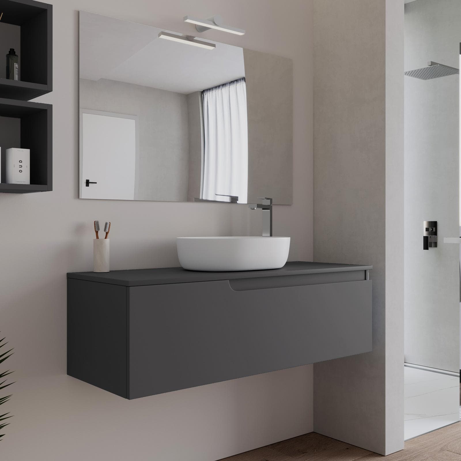 Mobile bagno sospeso 120 cm con top antracite e specchio - Agave