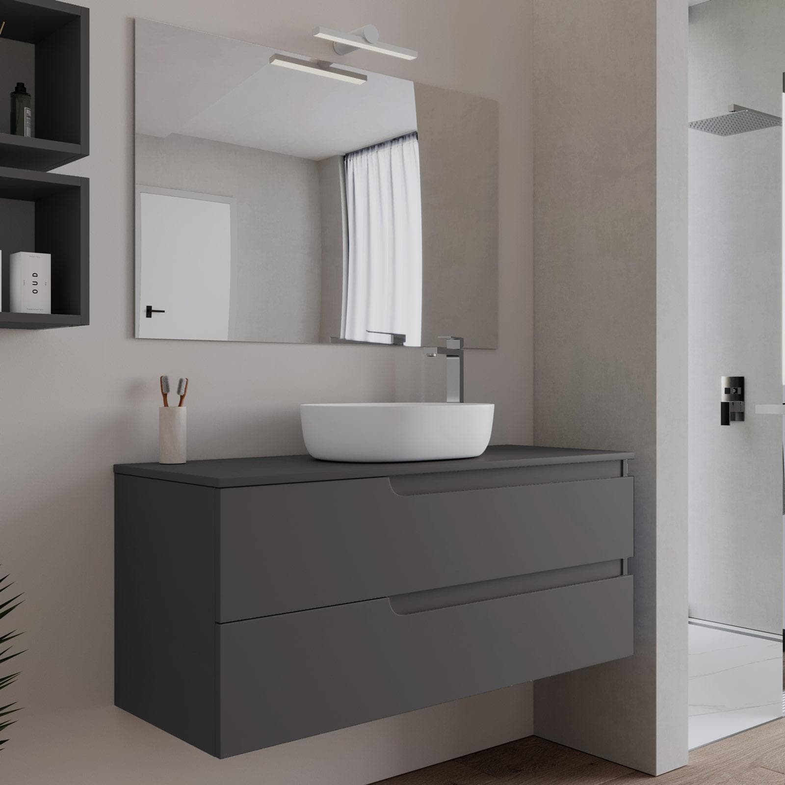 Mobile bagno sospeso 120 cm con top antracite e specchio - Agave Plus