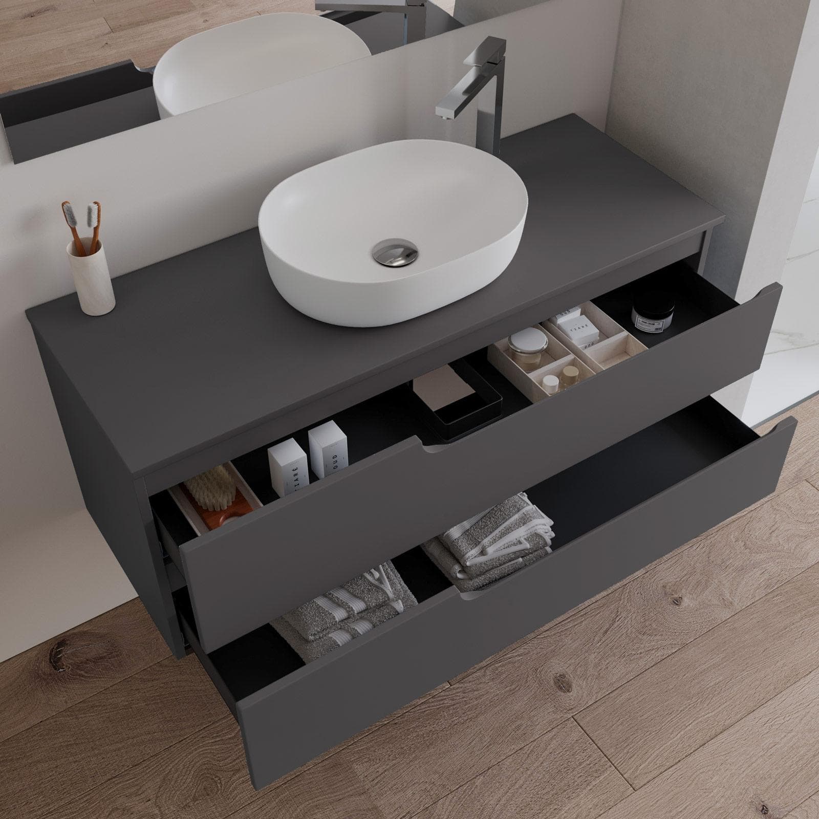 Mobile bagno sospeso 120 cm con top antracite e specchio - Agave Plus