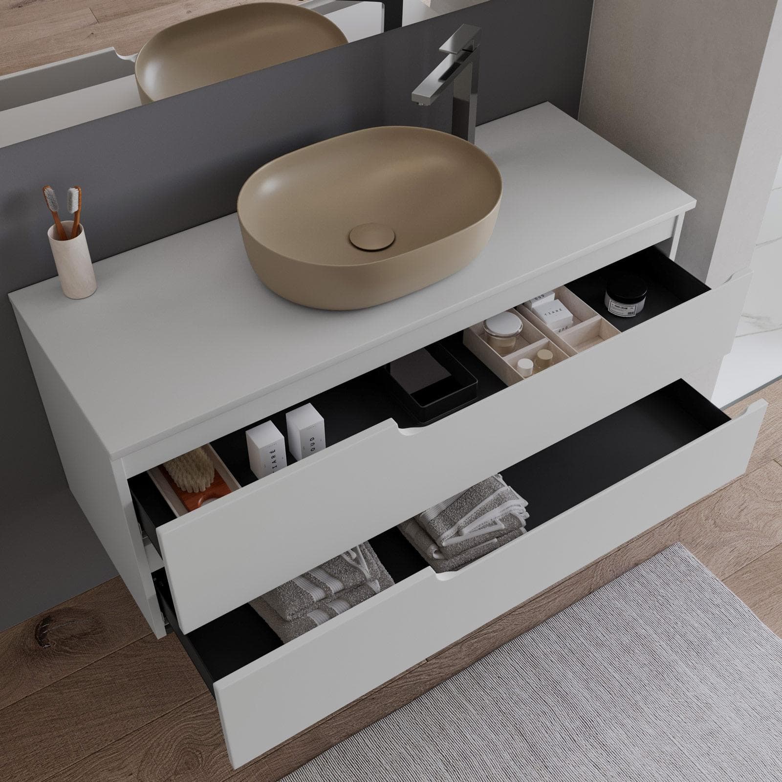 Mobile bagno sospeso 120 cm con top bianco opaco e specchio - Agave Plus