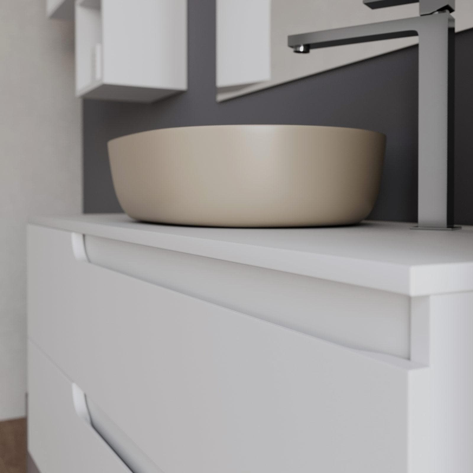 Mobile bagno sospeso 120 cm con top bianco opaco e specchio - Agave Plus