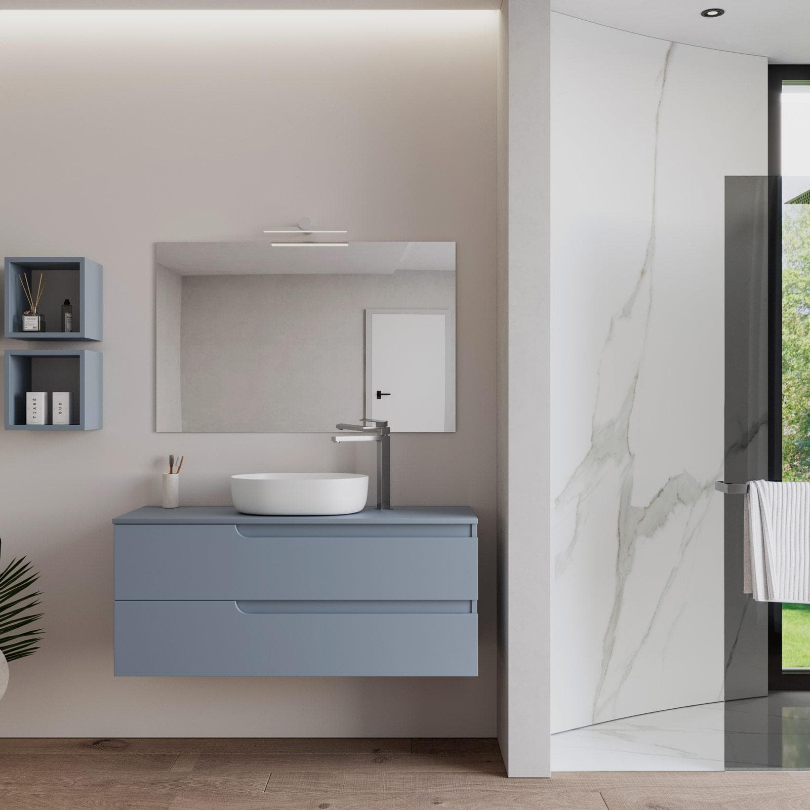 Mobile bagno sospeso 120 cm con top carta da zucchero e specchio - Agave Plus