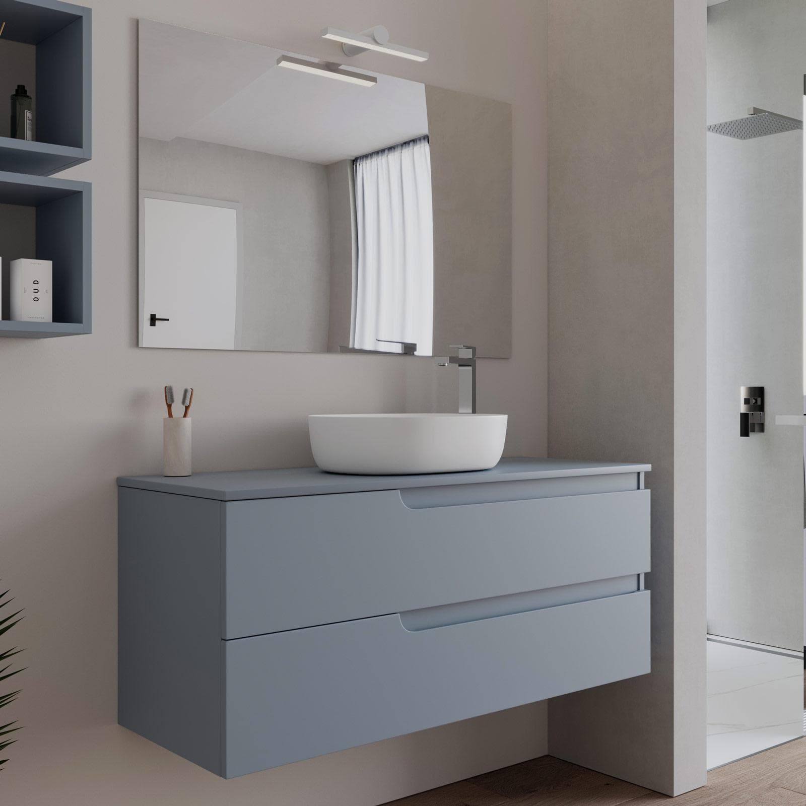 Mobile bagno sospeso 120 cm con top carta da zucchero e specchio - Agave Plus