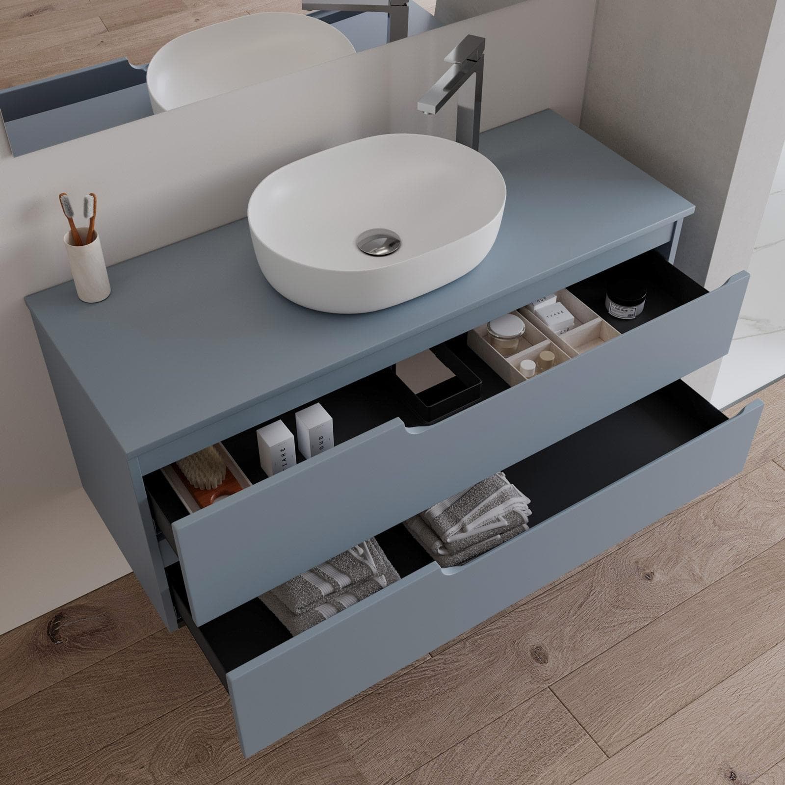Mobile bagno sospeso 120 cm con top carta da zucchero e specchio - Agave Plus