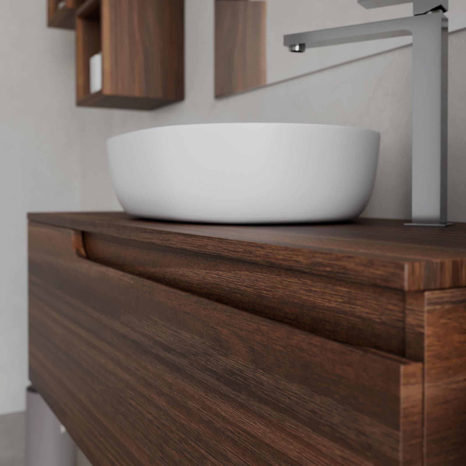 Mobile bagno sospeso 120 cm con top rovere deciso e specchio - Agave