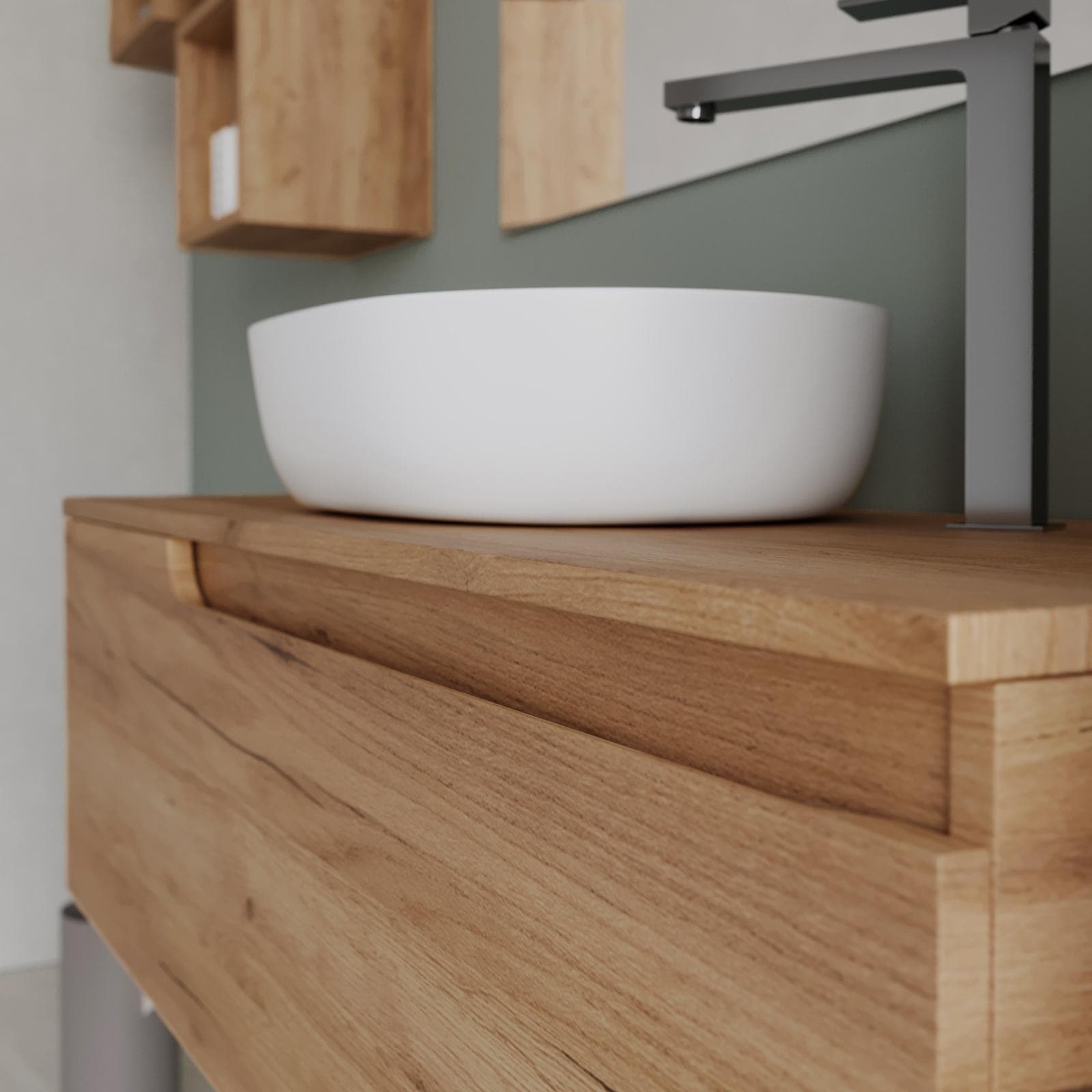 Mobile bagno sospeso 120 cm con top rovere gold e specchio - Agave