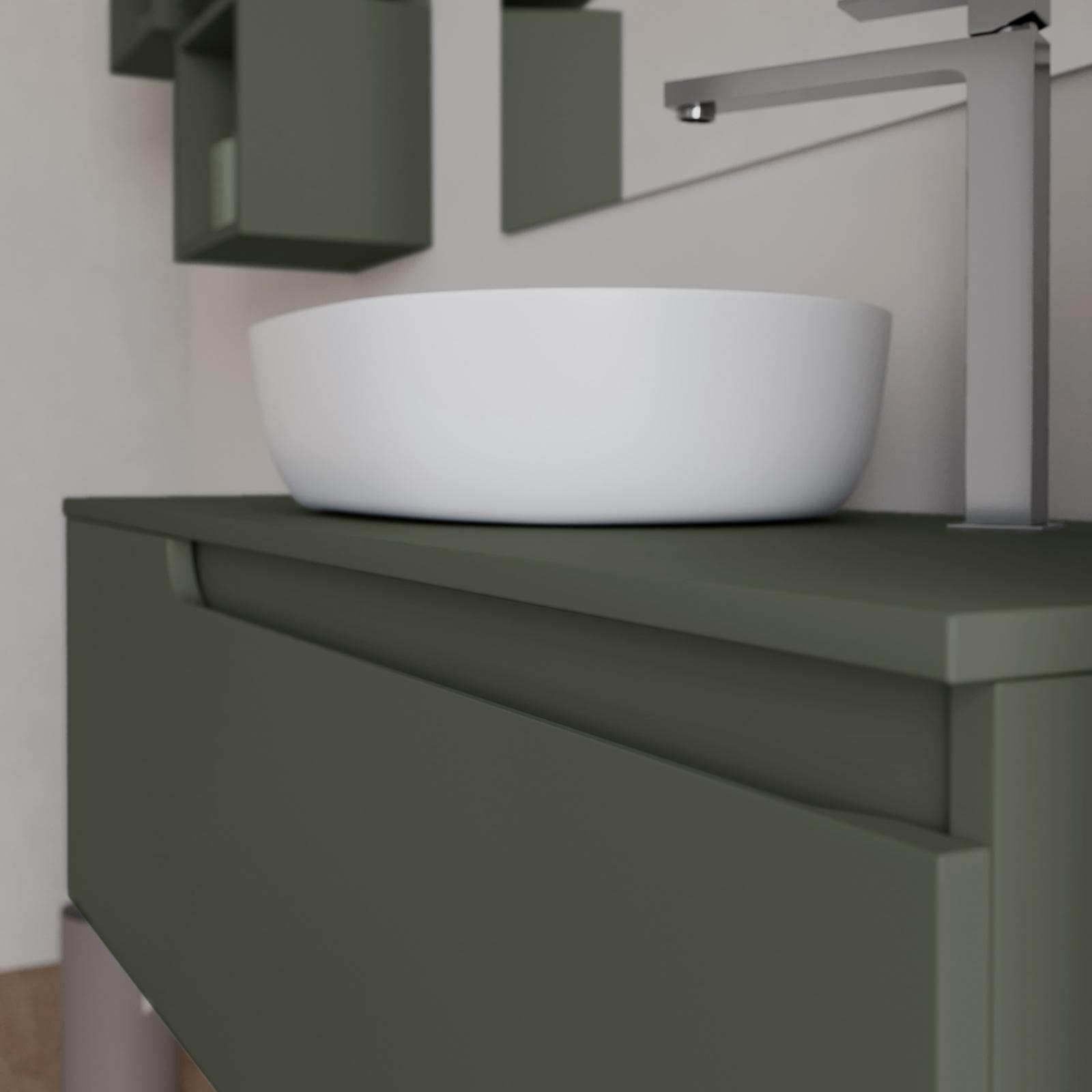 Mobile bagno sospeso 120 cm con top verde cemento e specchio - Agave