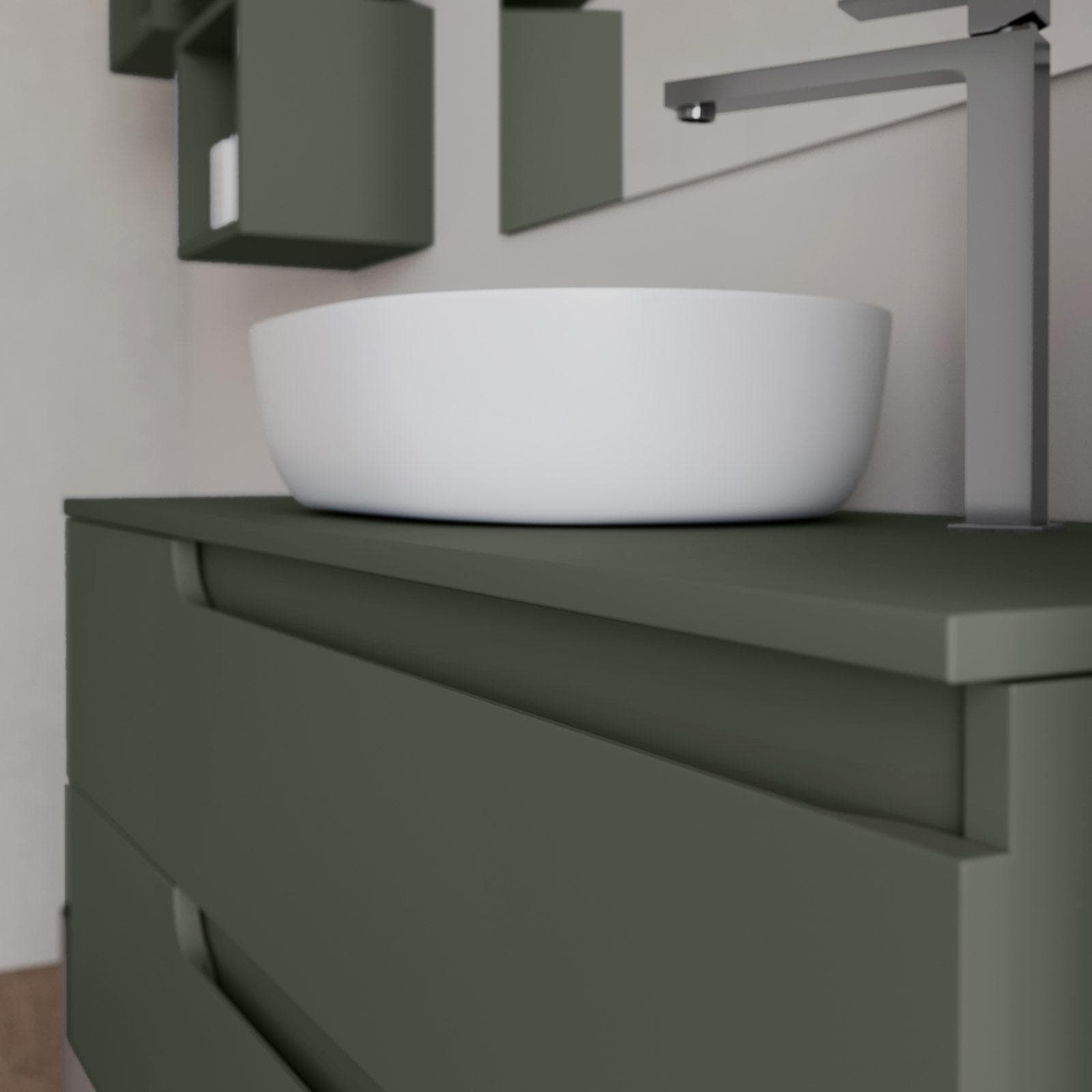 Mobile bagno sospeso 120 cm con top verde cemento e specchio - Agave Plus