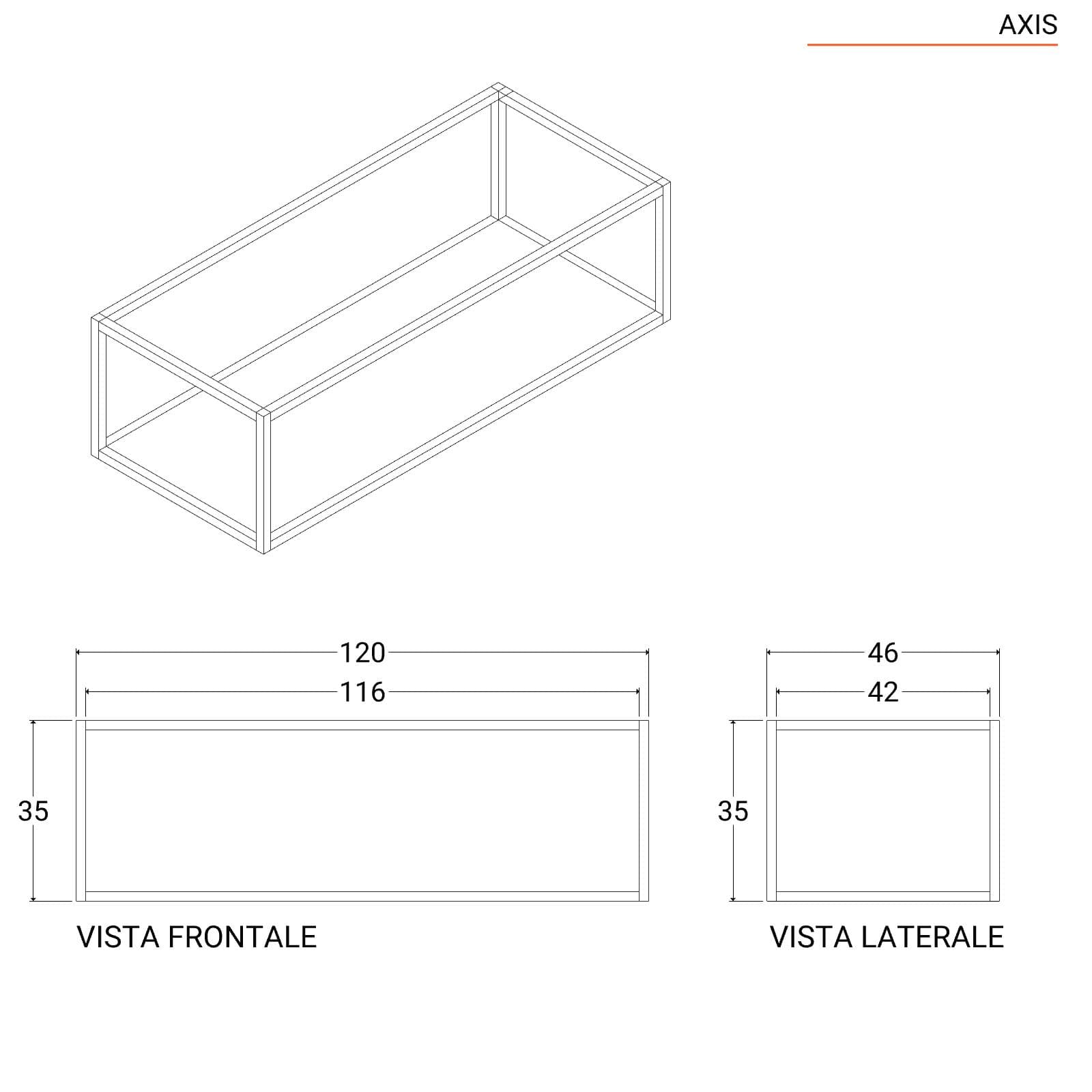 Mobile bagno sospeso 120 cm nero e rovere con top lavabo doppio e specchio - Axis