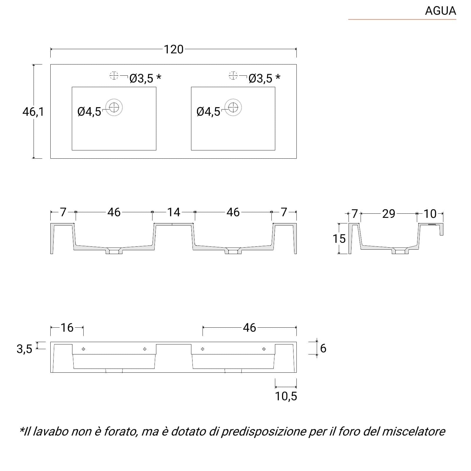 Mobile bagno sospeso 120 cm nero e rovere con top lavabo doppio e specchio - Axis