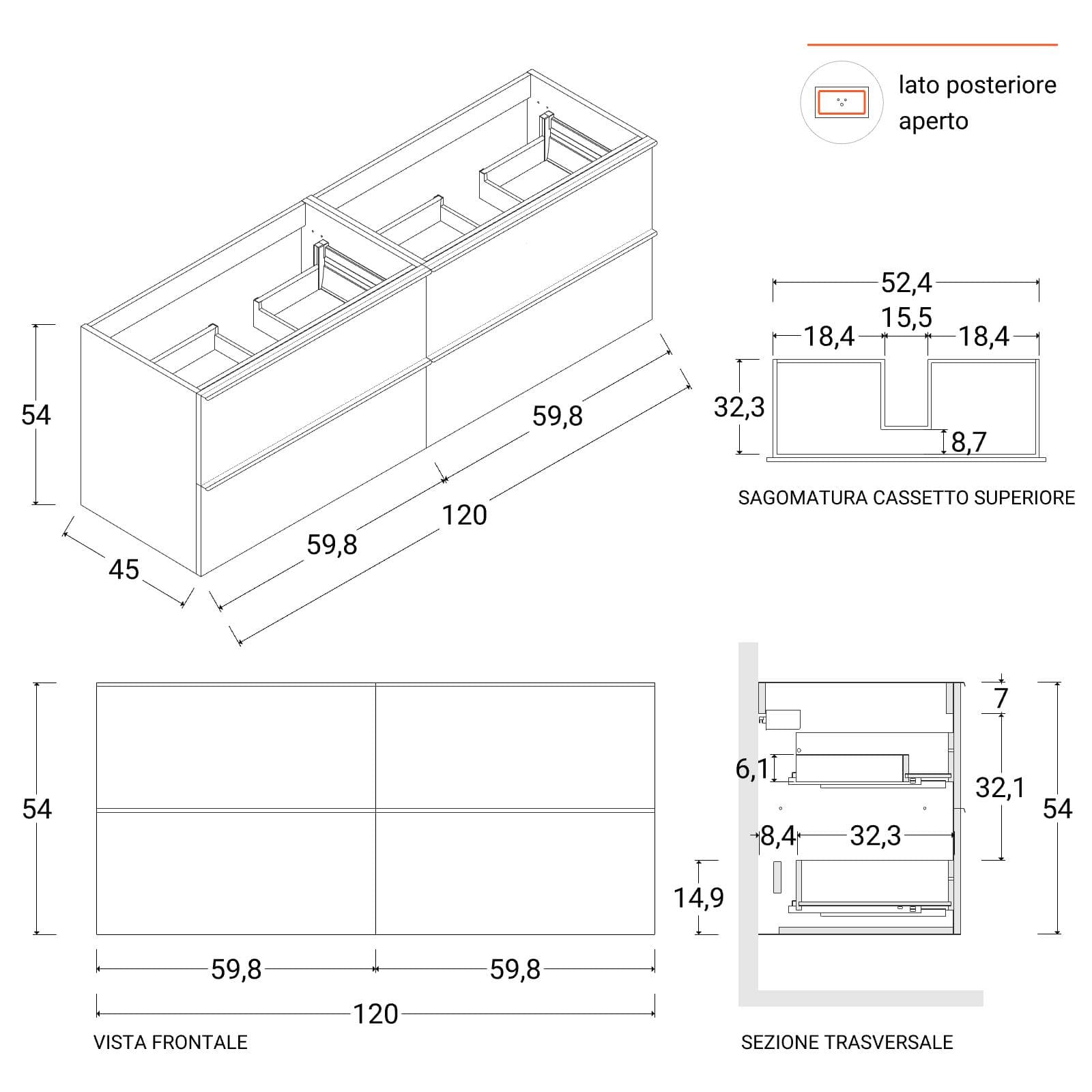 Mobile bagno sospeso 120 cm rovere africa con top lavabo bianco e specchio - Yamir