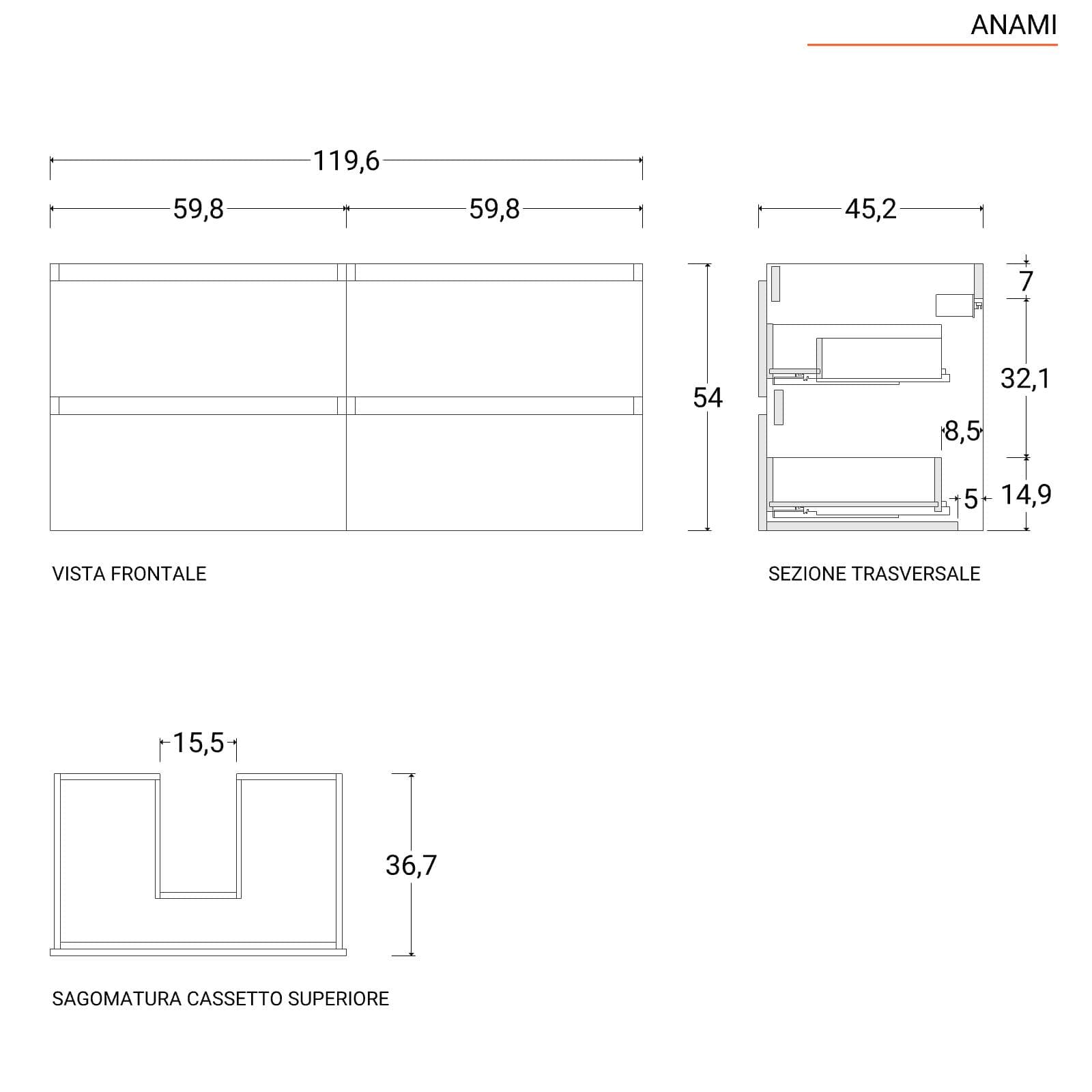 Mobile bagno sospeso 120 cm rovere africa con doppia vasca e specchio - Anami
