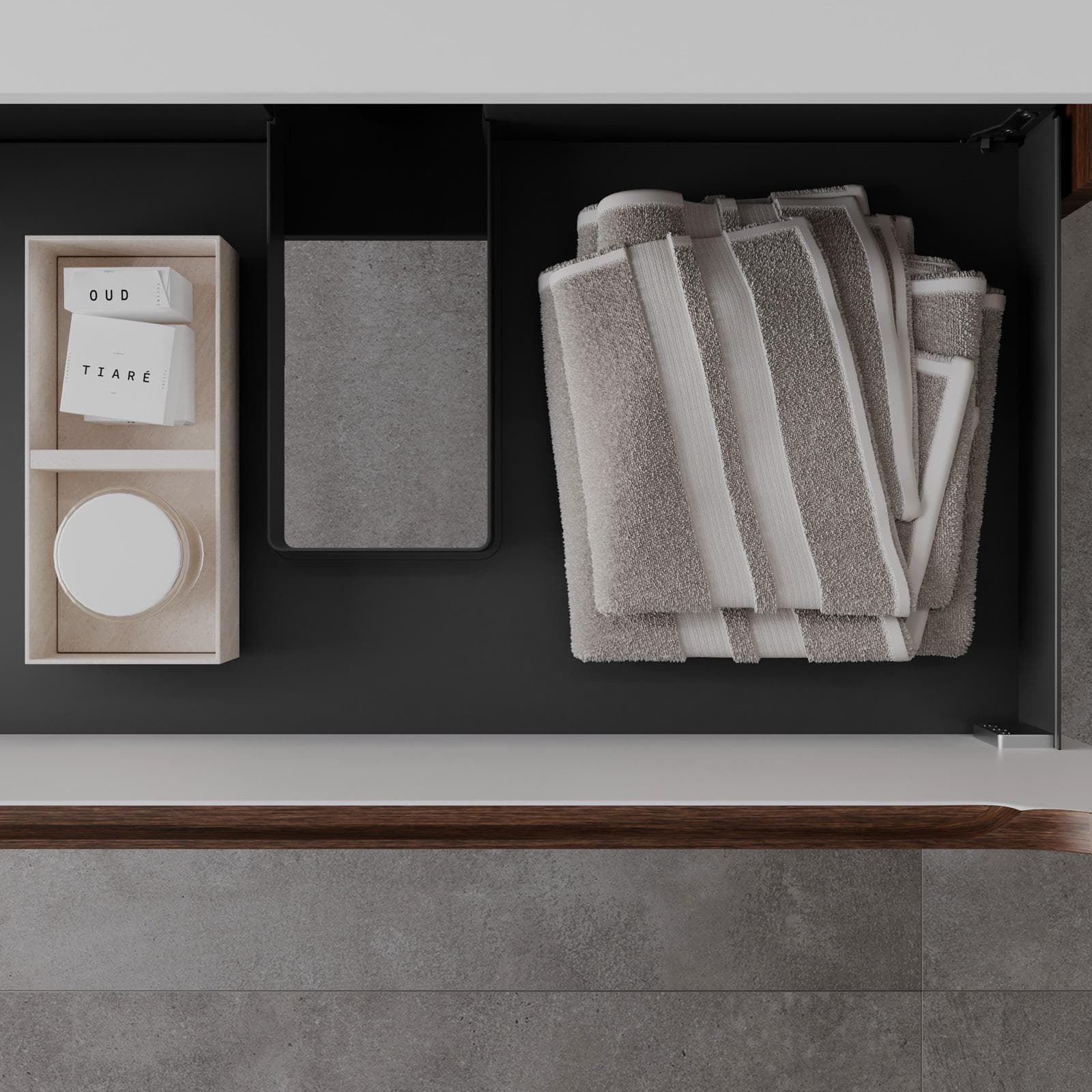 Mobile bagno sospeso 120 cm rovere deciso con lavabo integrato e specchio - Sleek