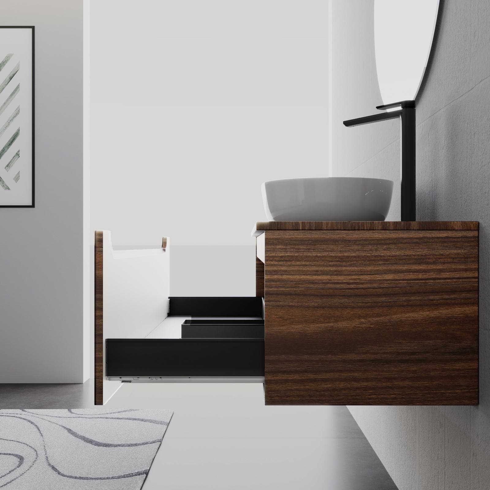 Mobile bagno sospeso 120 cm rovere deciso con top e specchio - Sleek