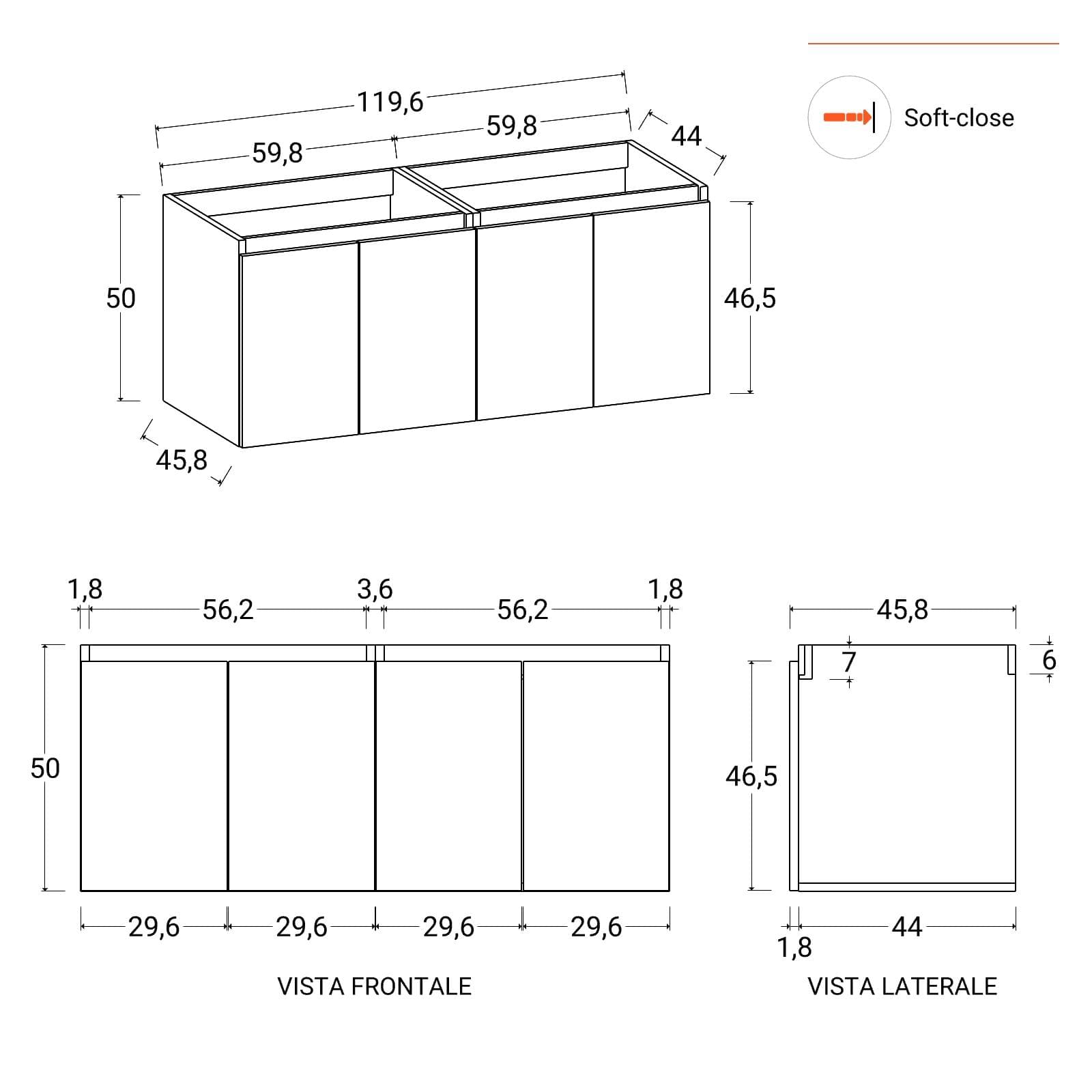 Mobile bagno sospeso 120 cm rovere deciso opaco con lavabo doppia vasca e specchio - Cuki