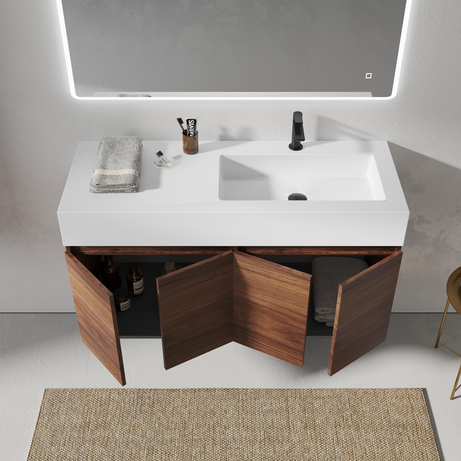 Mobile bagno sospeso 120 cm rovere deciso opaco con lavabo dx e specchio - Cuki