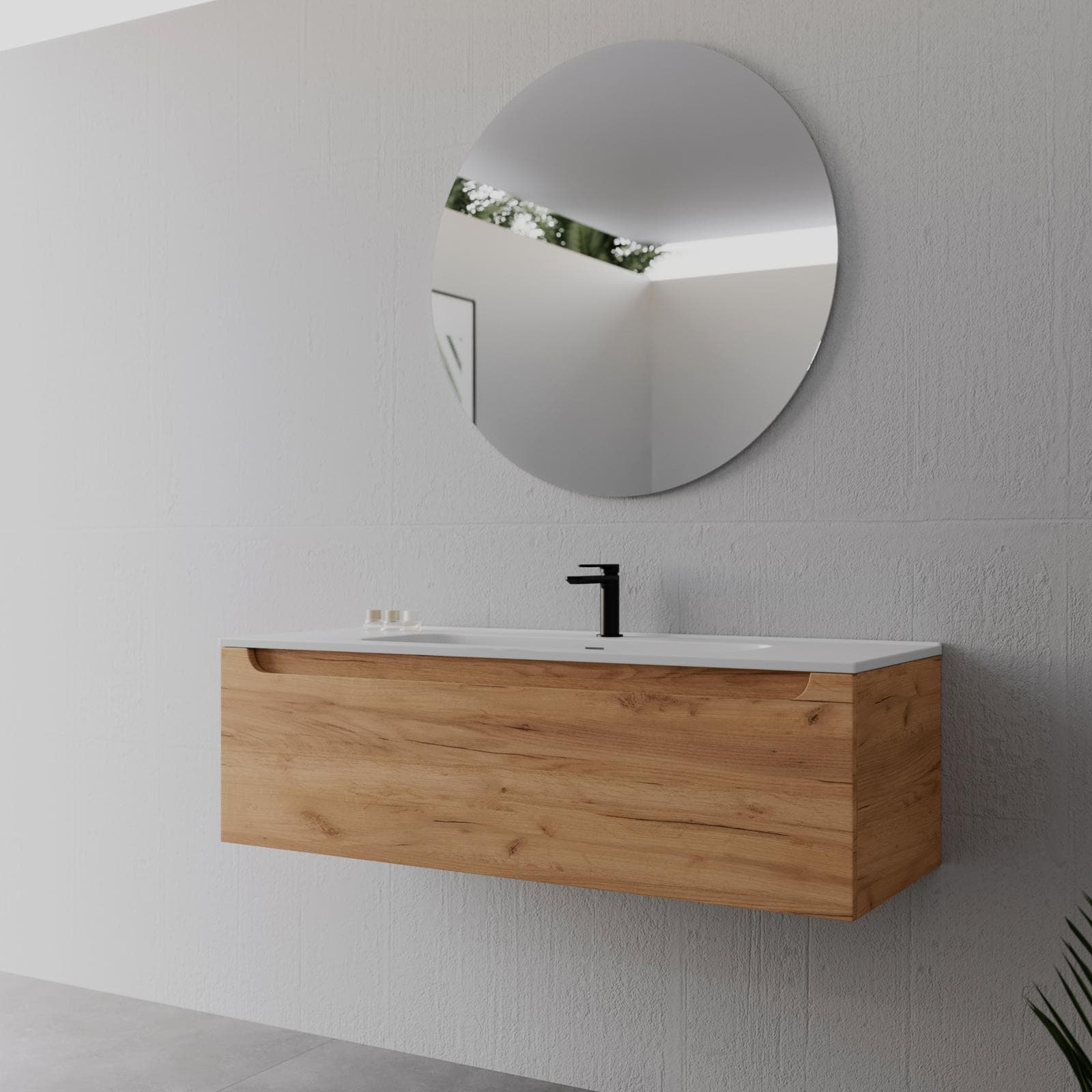 Mobile bagno sospeso 120 cm rovere gold con lavabo integrato e specchio - Sleek