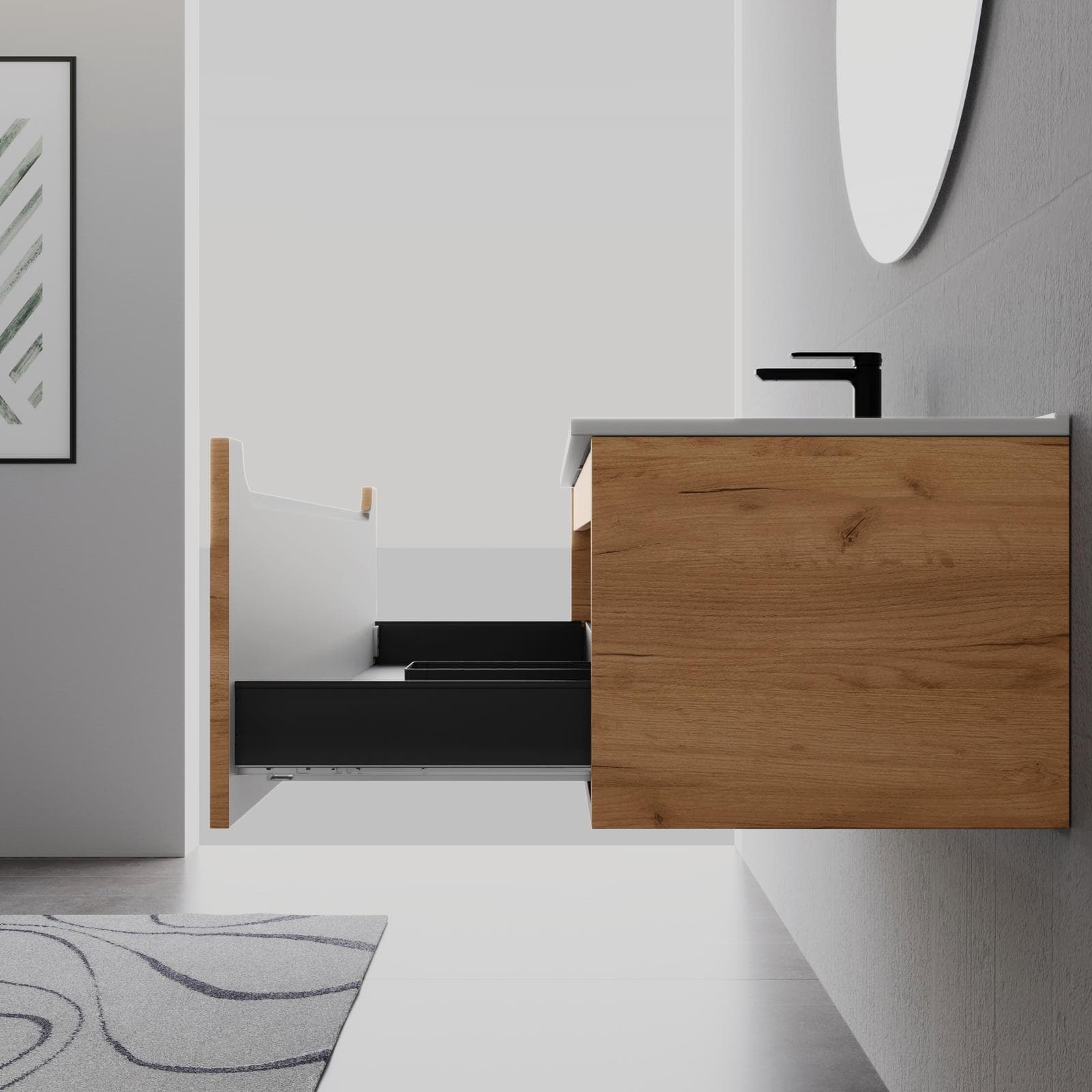 Mobile bagno sospeso 120 cm rovere gold con lavabo integrato e specchio - Sleek