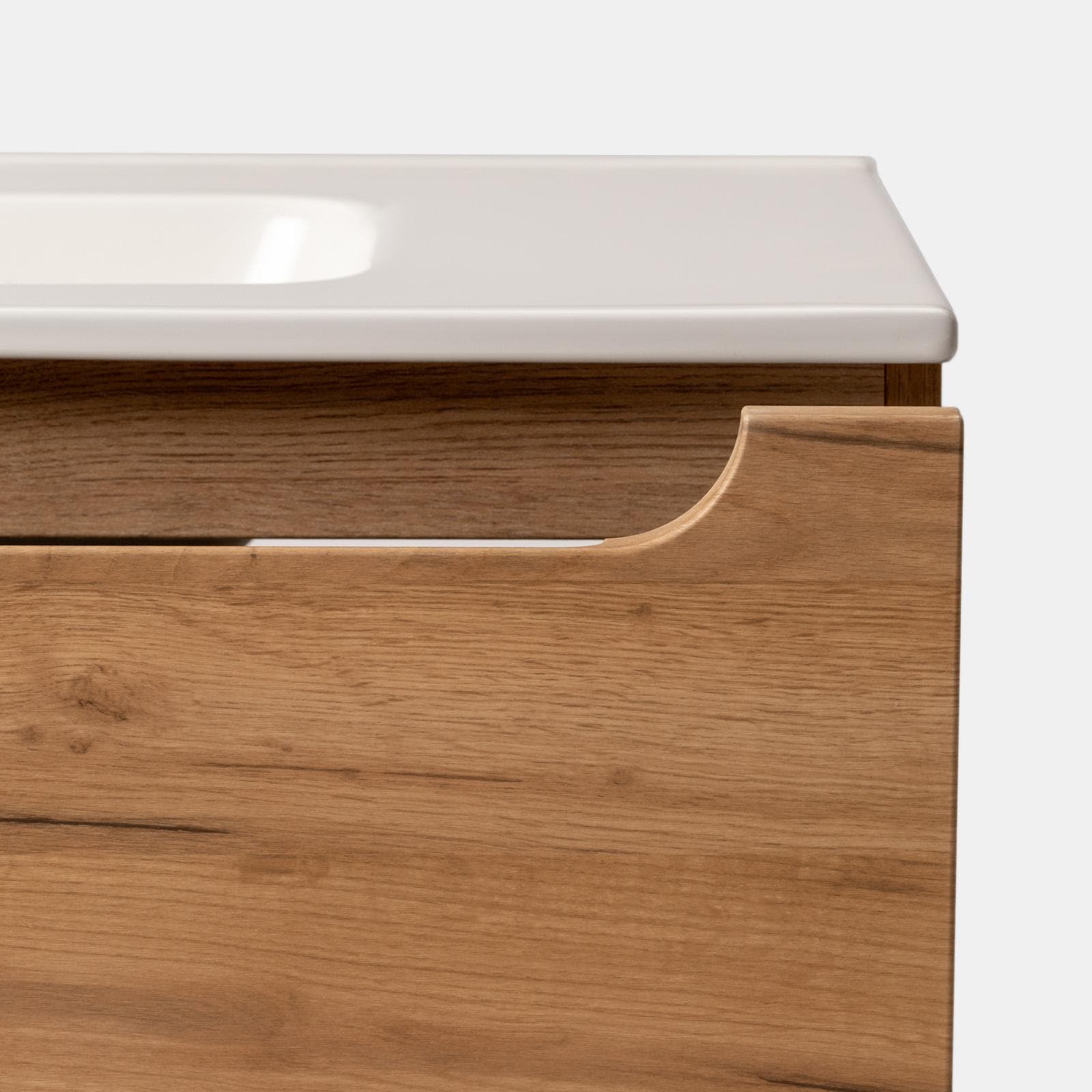 Mobile bagno sospeso 120 cm rovere gold con lavabo integrato e specchio - Sleek