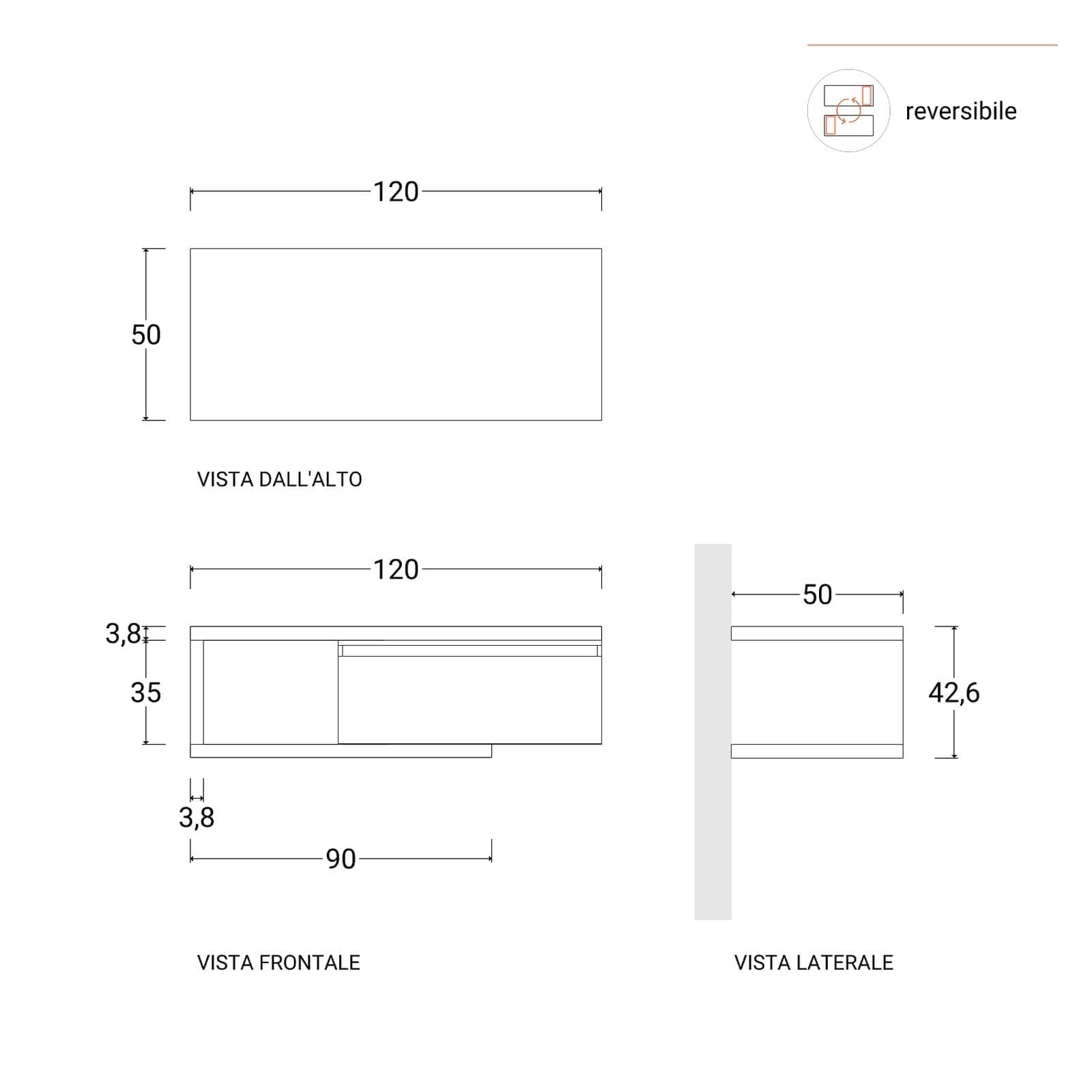 Mobile bagno sospeso 120 cm rovere grigio con cassettone argilla e specchio - Balik