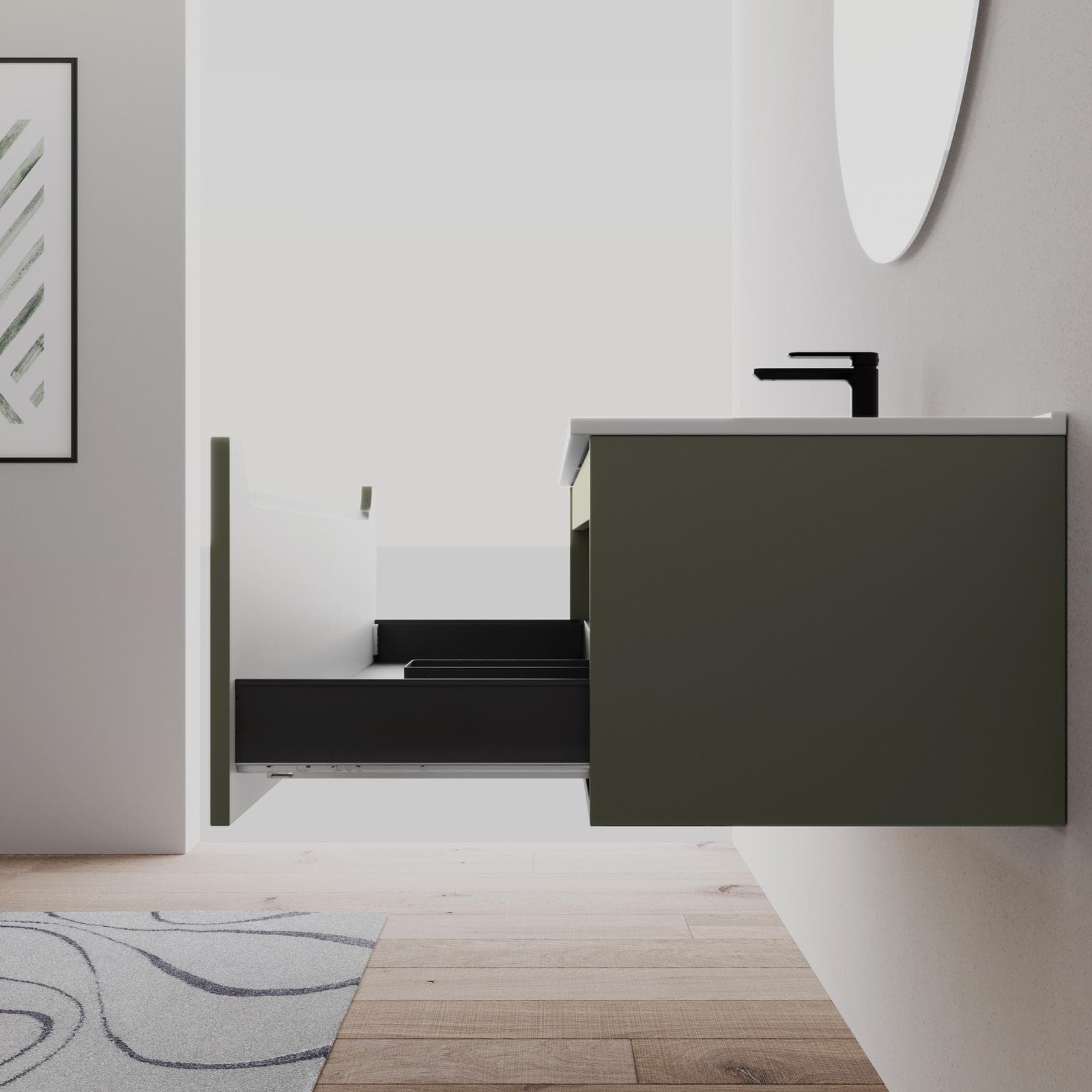 Mobile bagno sospeso 120 cm verde cemento con lavabo integrato e specchio - Sleek