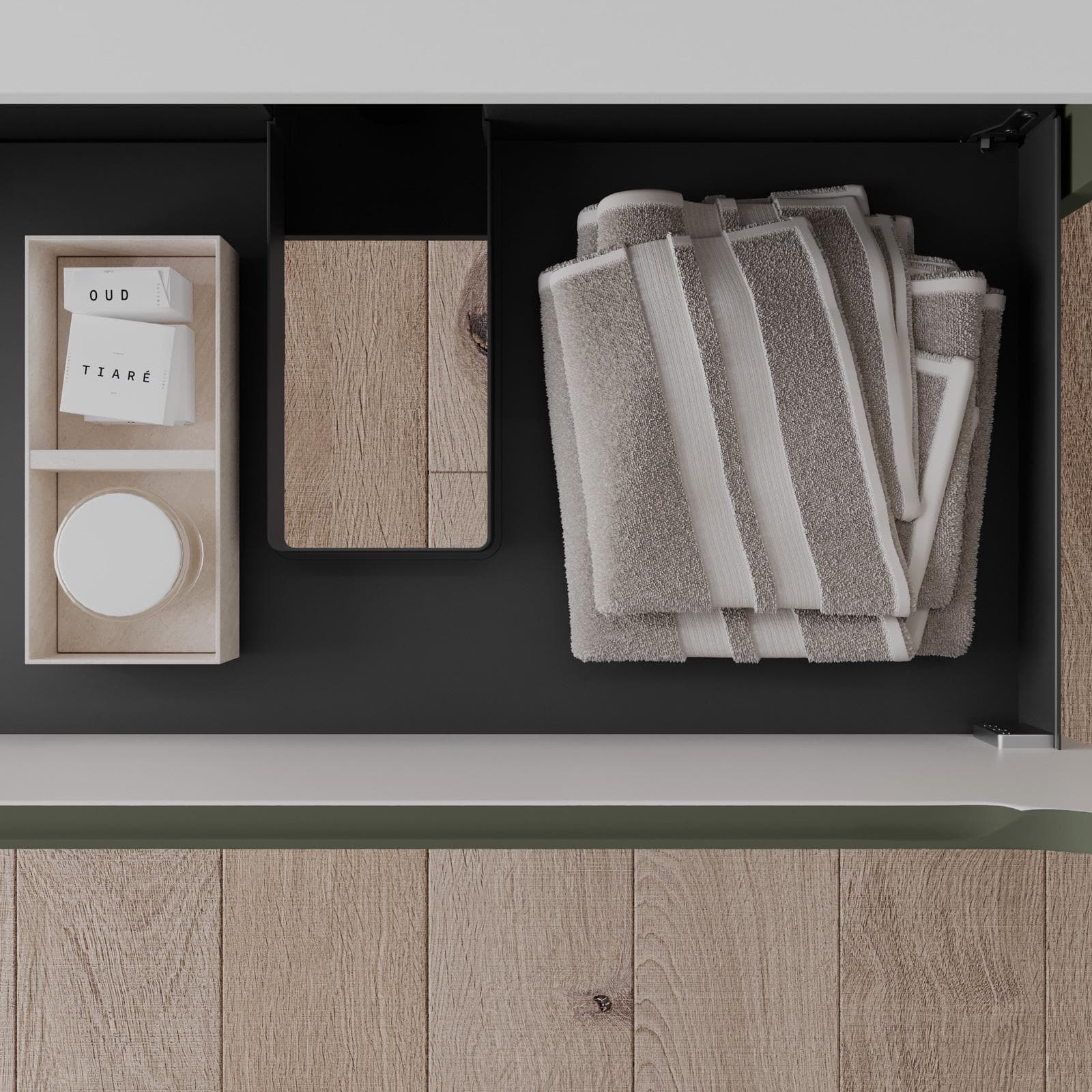 Mobile bagno sospeso 120 cm verde cemento con lavabo integrato e specchio - Sleek