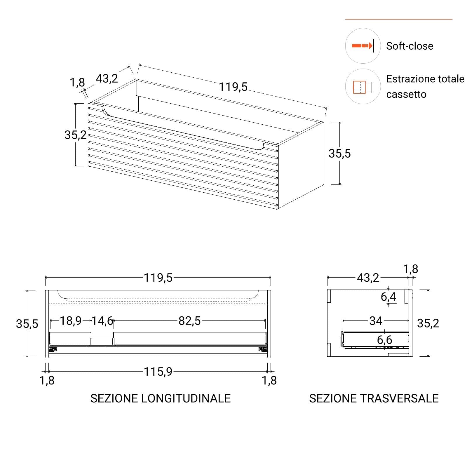 Mobile bagno sospeso 120cm bianco opaco cannettato con lavabo sx e specchio - Deck