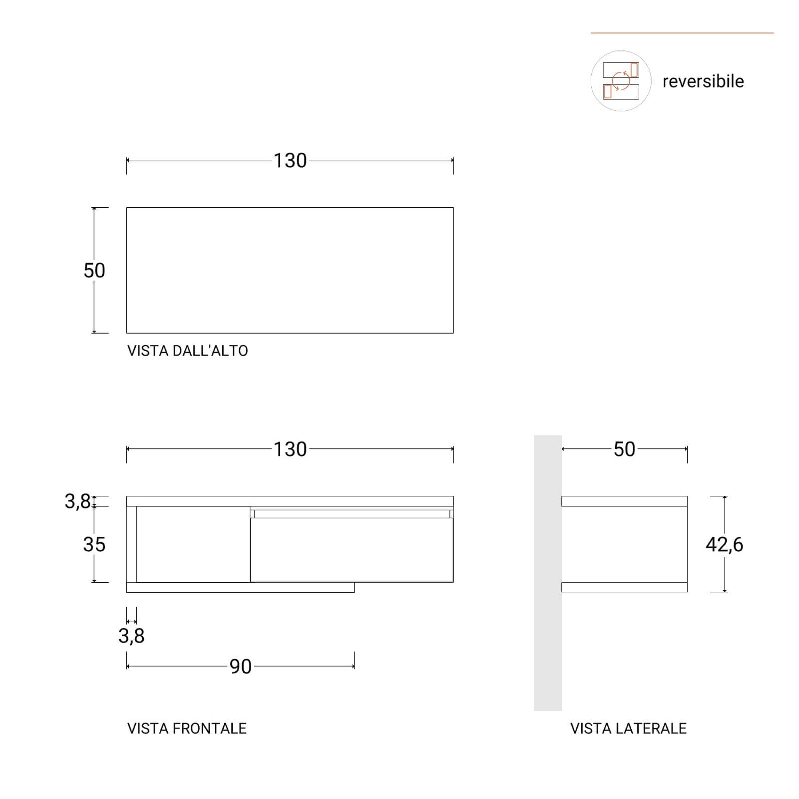 Mobile bagno sospeso 130 cm rovere gold con cassettone rovere bianco e specchio - Balik