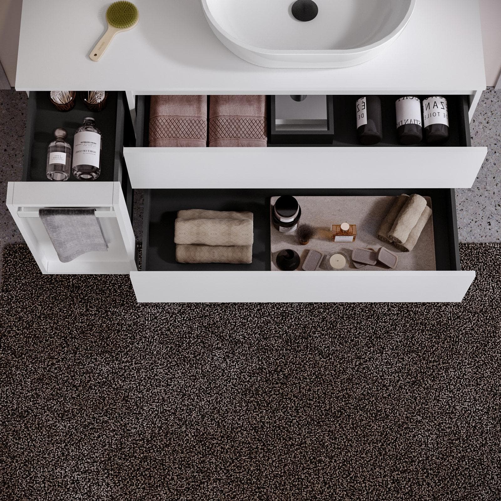 Mobile bagno sospeso 130 cm white satinato con toletta reversibile e top con specchio - Anami