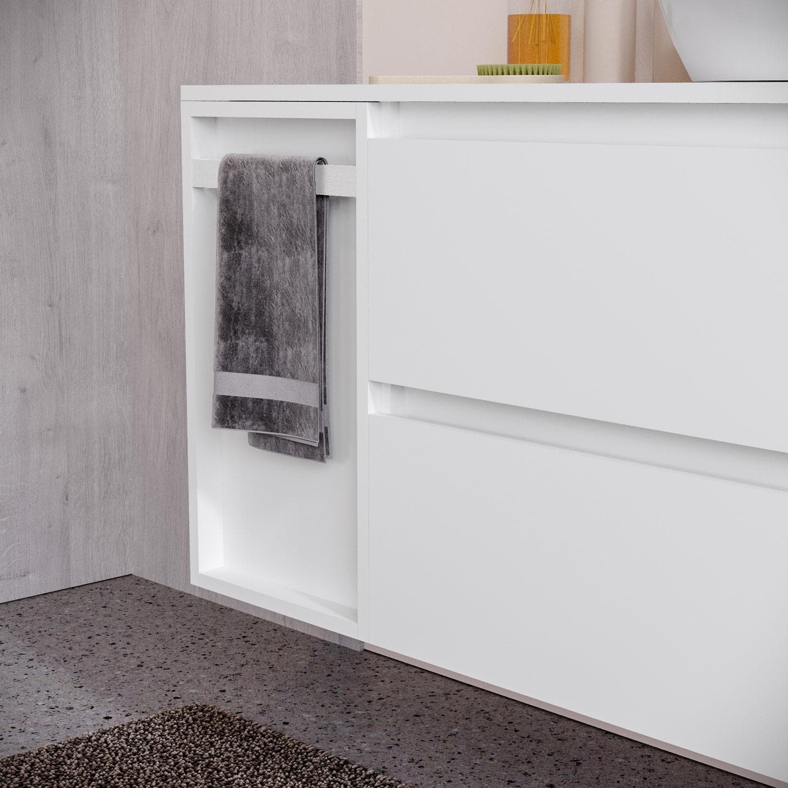 Mobile bagno sospeso 130 cm white satinato con toletta reversibile e top con specchio - Anami