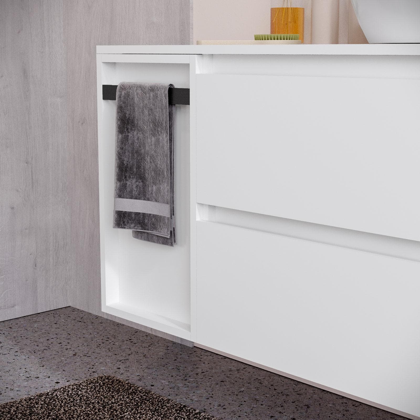 Mobile bagno sospeso 130 cm white satinato con top e toletta reversibile con specchio - Anami