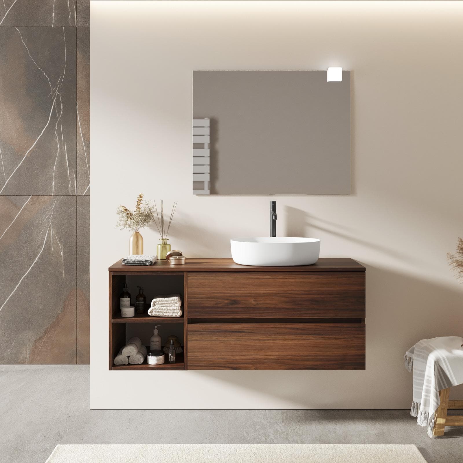 CUKI 140 CM 2 CASSETTI + VANO A GIORNO 40 CM + TOP - ROVERE DECISO