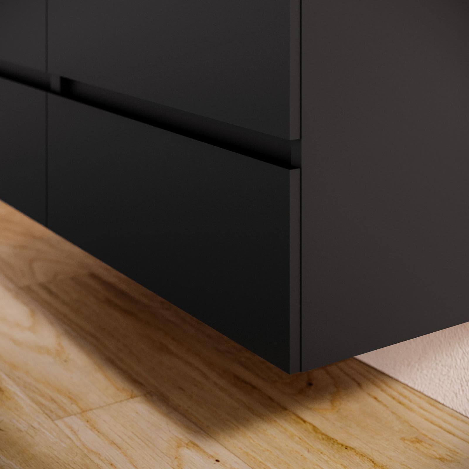 Mobile bagno sospeso 140 cm nero satinato con top rovere gold e specchio - Anami