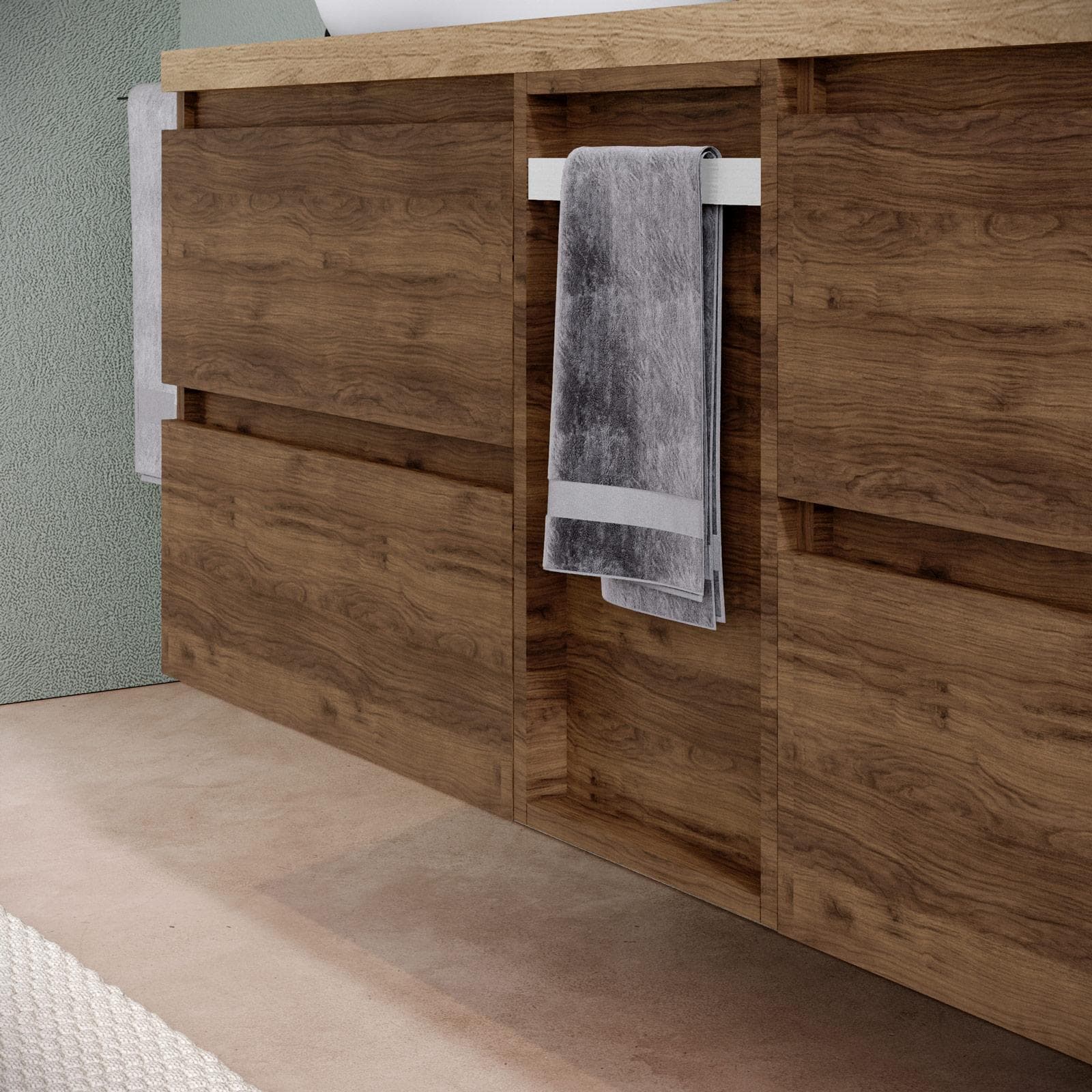Mobile bagno sospeso 150 cm noce maya con toletta reversibile e top rovere gold con specchio - Anami
