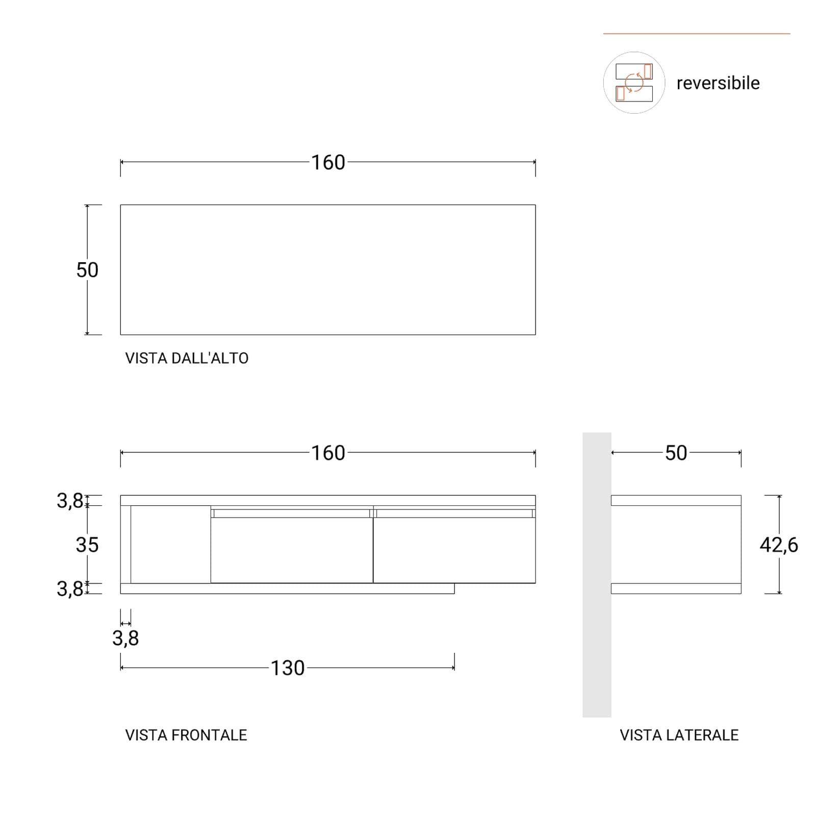 Mobile bagno sospeso 160 cm rovere gold con cassettoni argilla e specchio - Balik